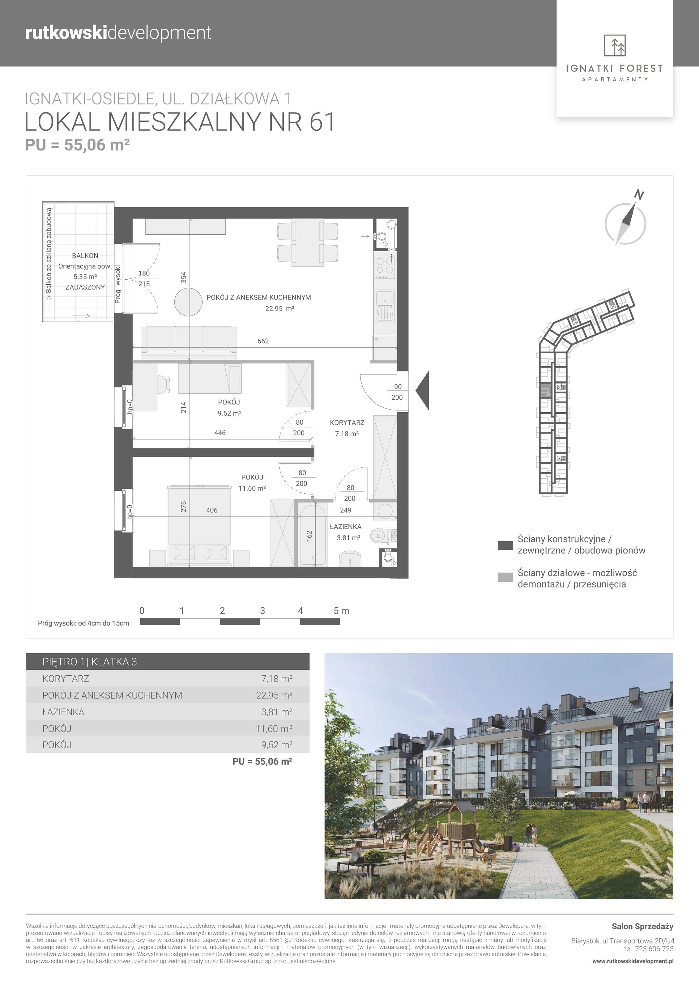 Apartament 55,06 m², piętro 1, oferta nr 3/61, Ignatki Forest - Etap 2, Ignatki-Osiedle, ul. Działkowa 1