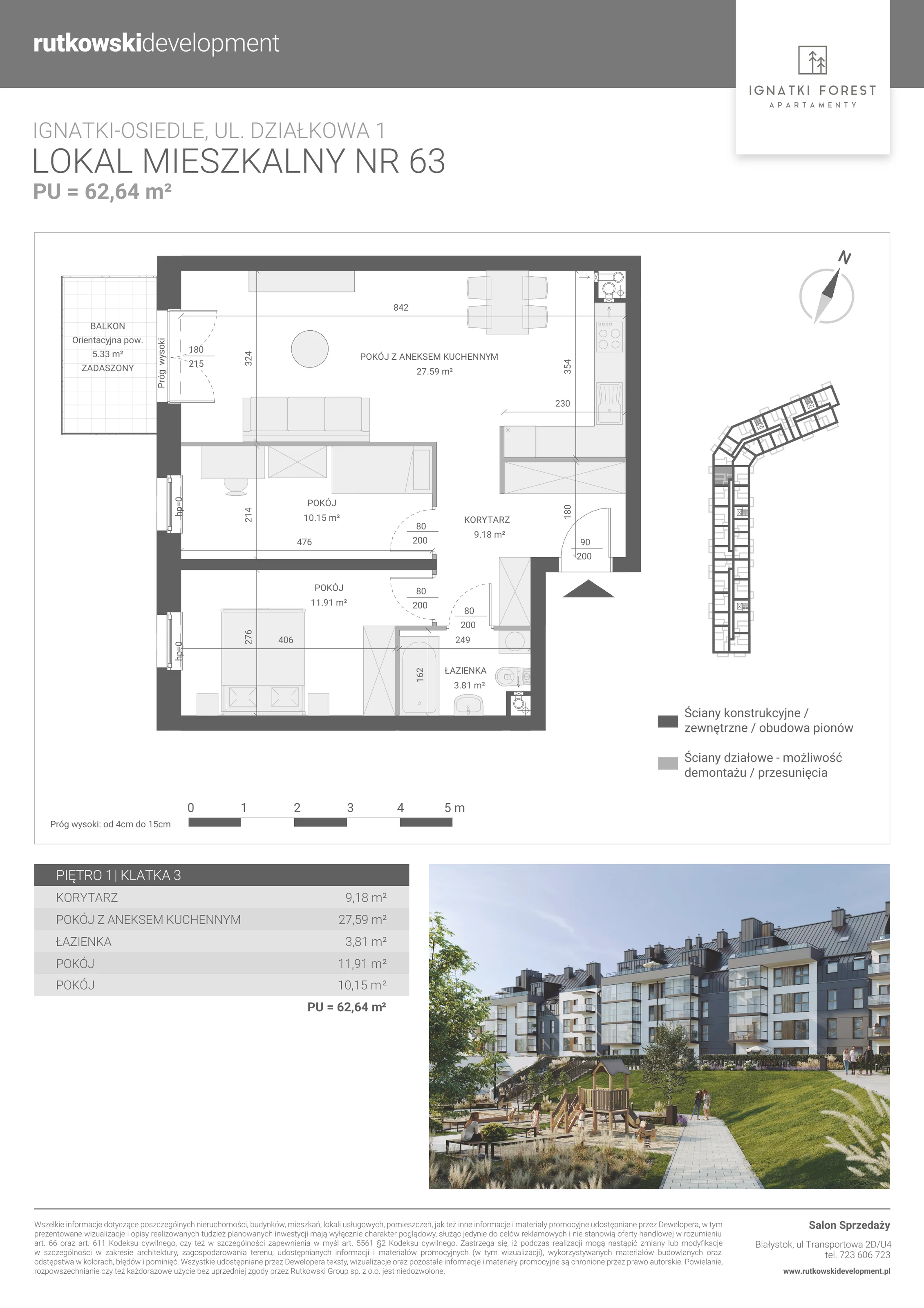 Apartament 62,64 m², piętro 1, oferta nr 3/63, Ignatki Forest - Etap 2, Ignatki-Osiedle, ul. Działkowa 1