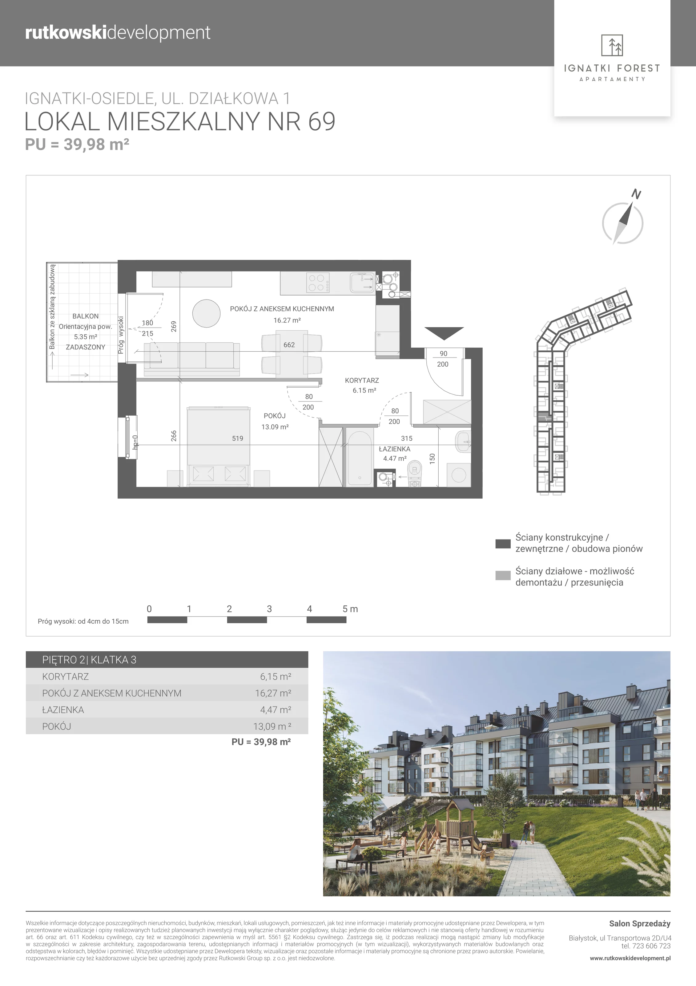 Apartament 39,98 m², piętro 2, oferta nr 3/69, Ignatki Forest - Etap 2, Ignatki-Osiedle, ul. Działkowa 1