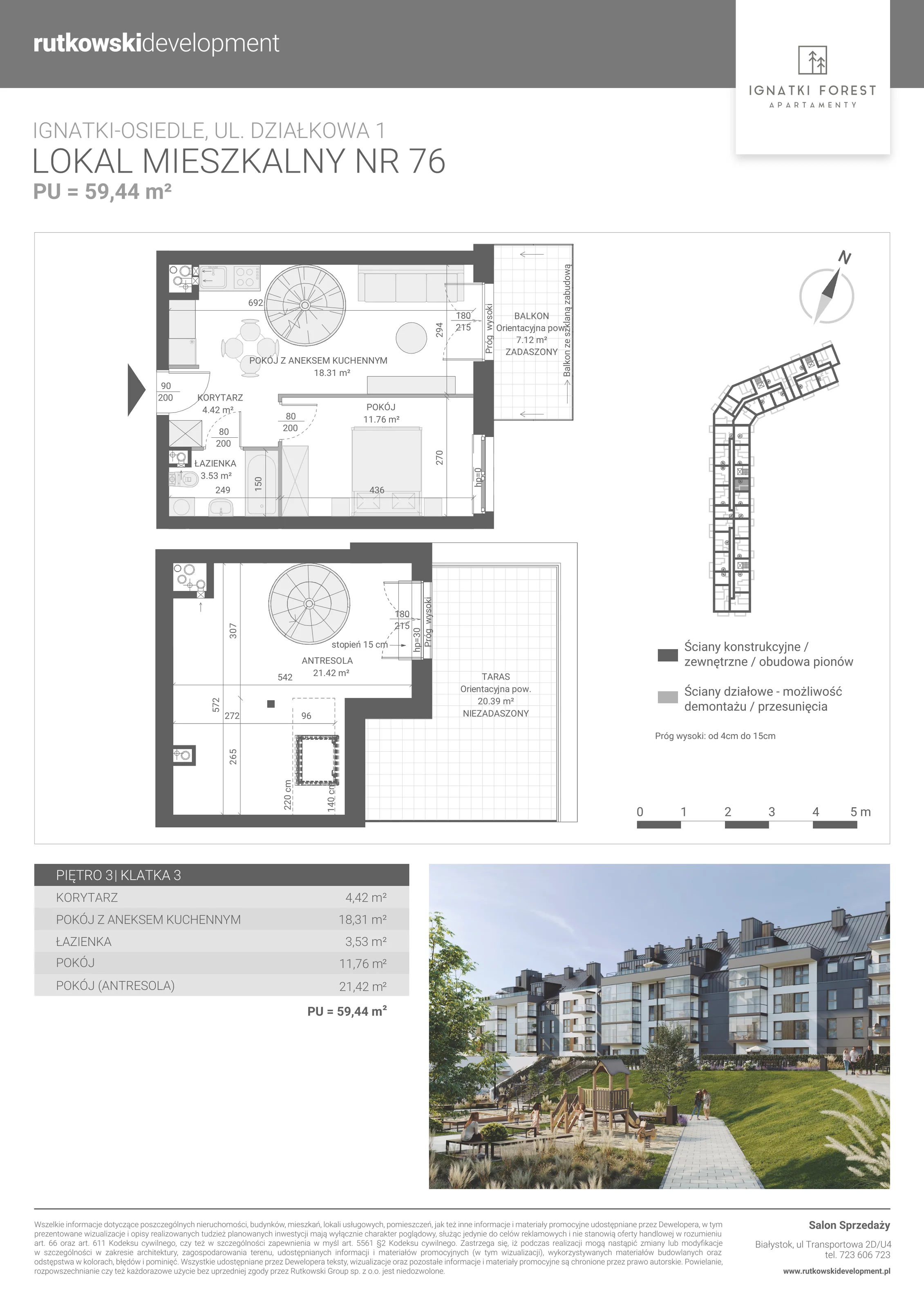 Apartament 59,44 m², piętro 3, oferta nr 3/76, Ignatki Forest - Etap 2, Ignatki-Osiedle, ul. Działkowa 1