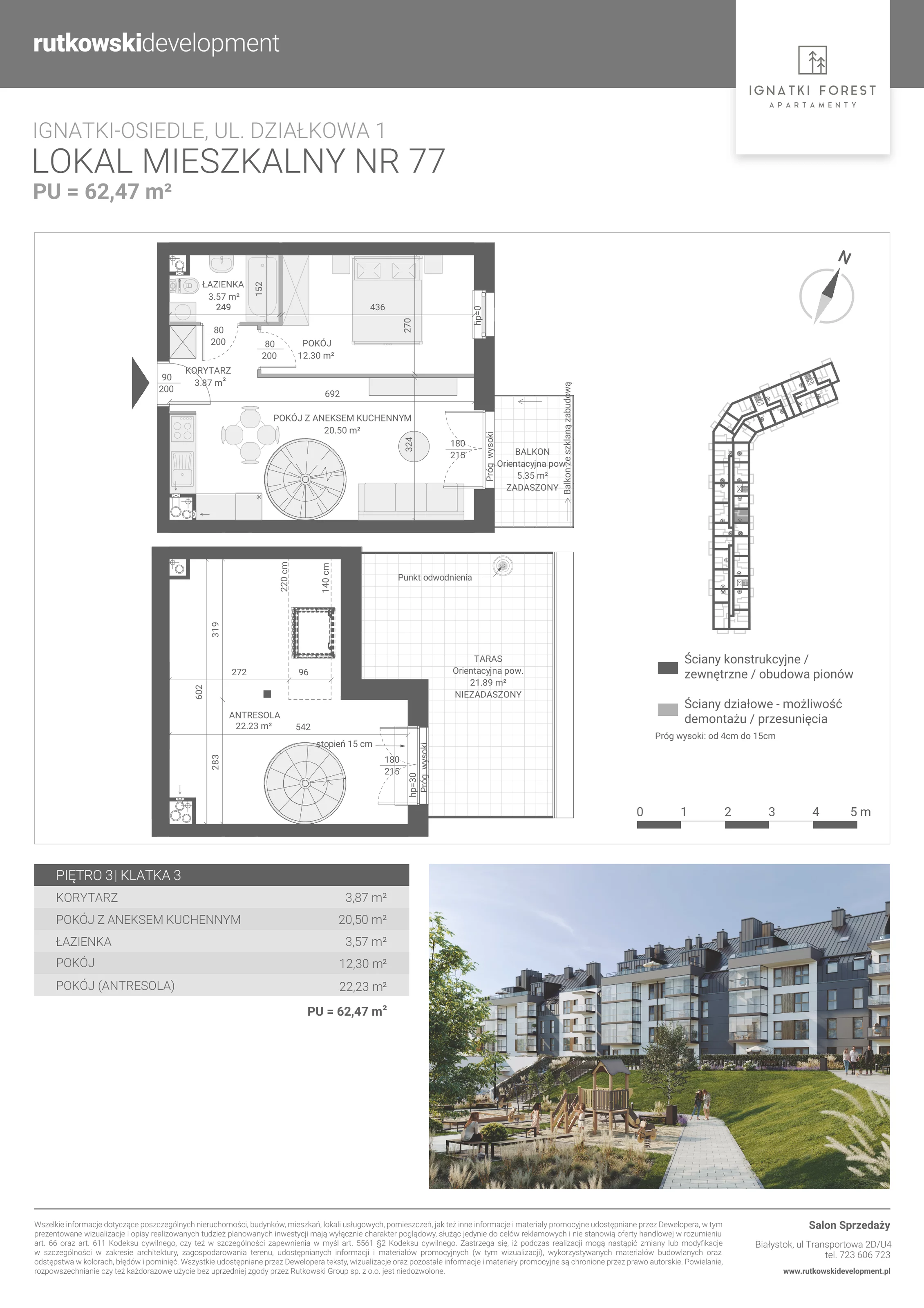 Apartament 62,47 m², piętro 3, oferta nr 3/77, Ignatki Forest - Etap 2, Ignatki-Osiedle, ul. Działkowa 1