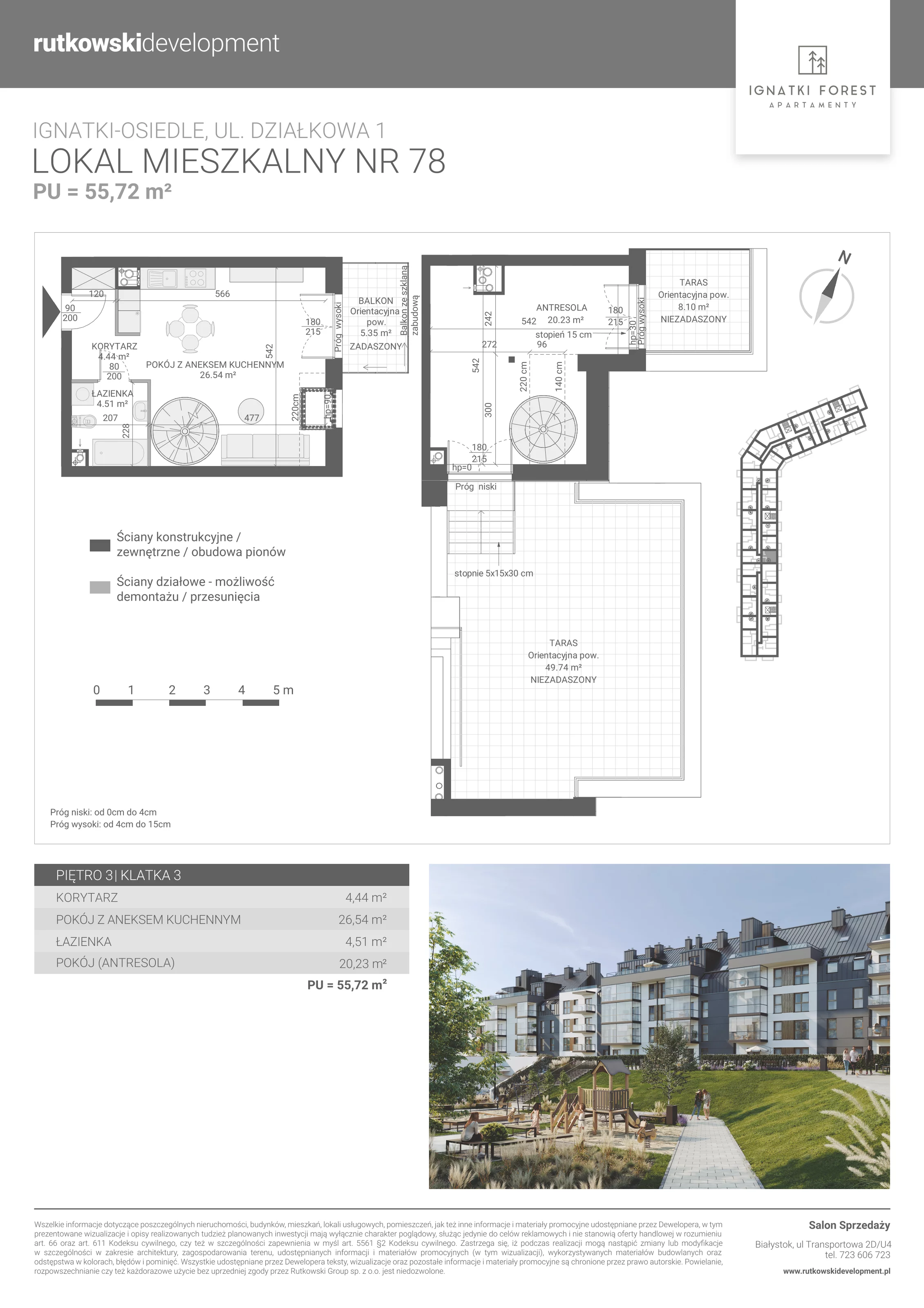 1 pokój, apartament 55,72 m², piętro 3, oferta nr 3/78, Ignatki Forest - Etap 2, Ignatki-Osiedle, ul. Działkowa 1