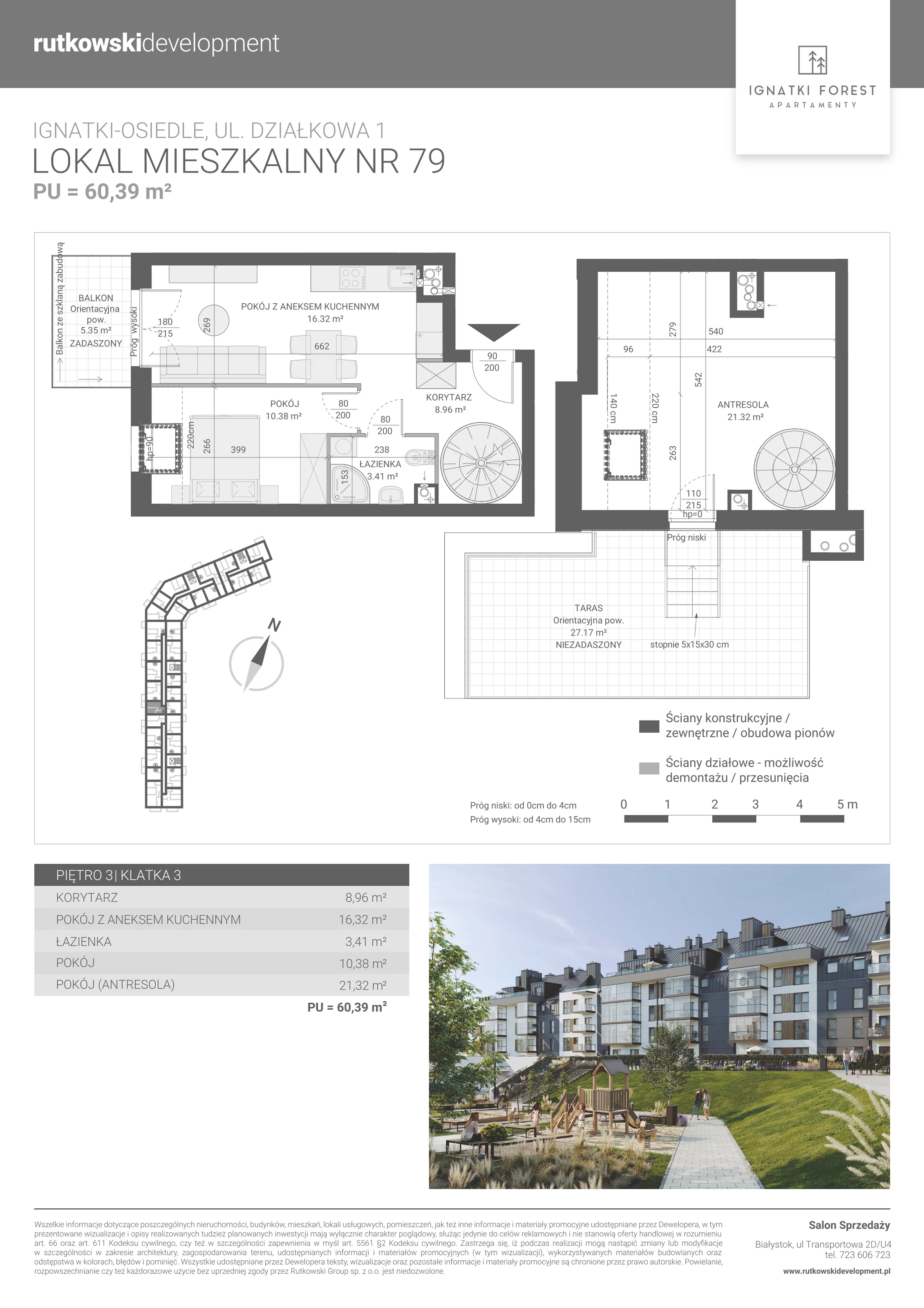 Apartament 60,39 m², piętro 3, oferta nr 3/79, Ignatki Forest - Etap 2, Ignatki-Osiedle, ul. Działkowa 1