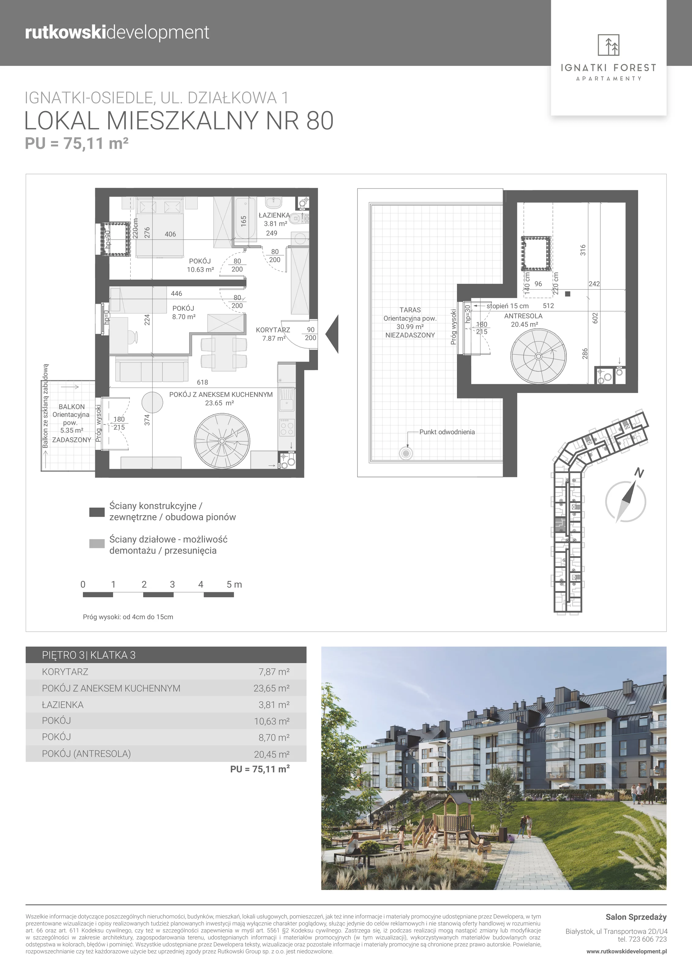 Apartament 75,11 m², piętro 3, oferta nr 3/80, Ignatki Forest - Etap 2, Ignatki-Osiedle, ul. Działkowa 1