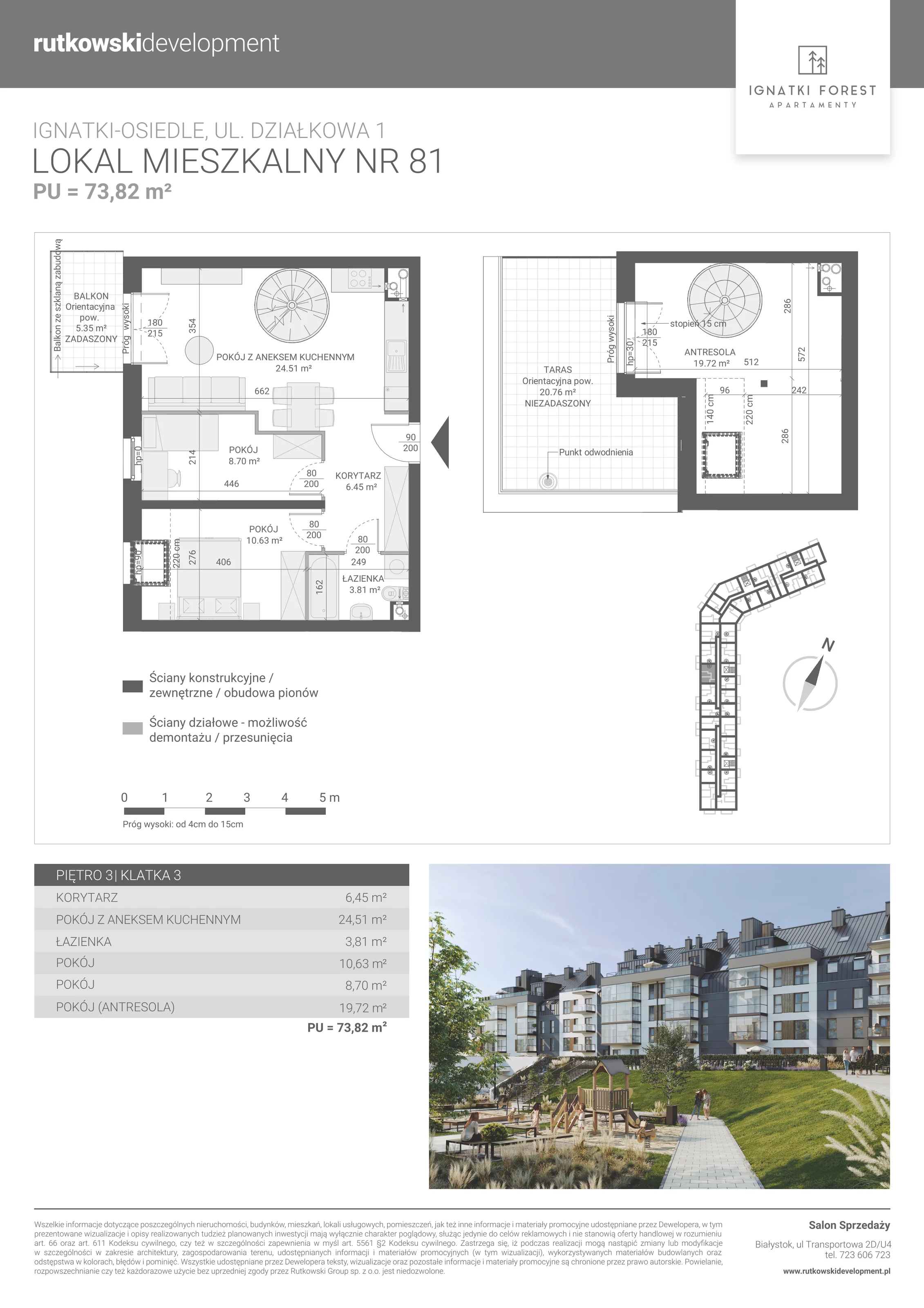 Apartament 73,82 m², piętro 3, oferta nr 3/81, Ignatki Forest - Etap 2, Ignatki-Osiedle, ul. Działkowa 1