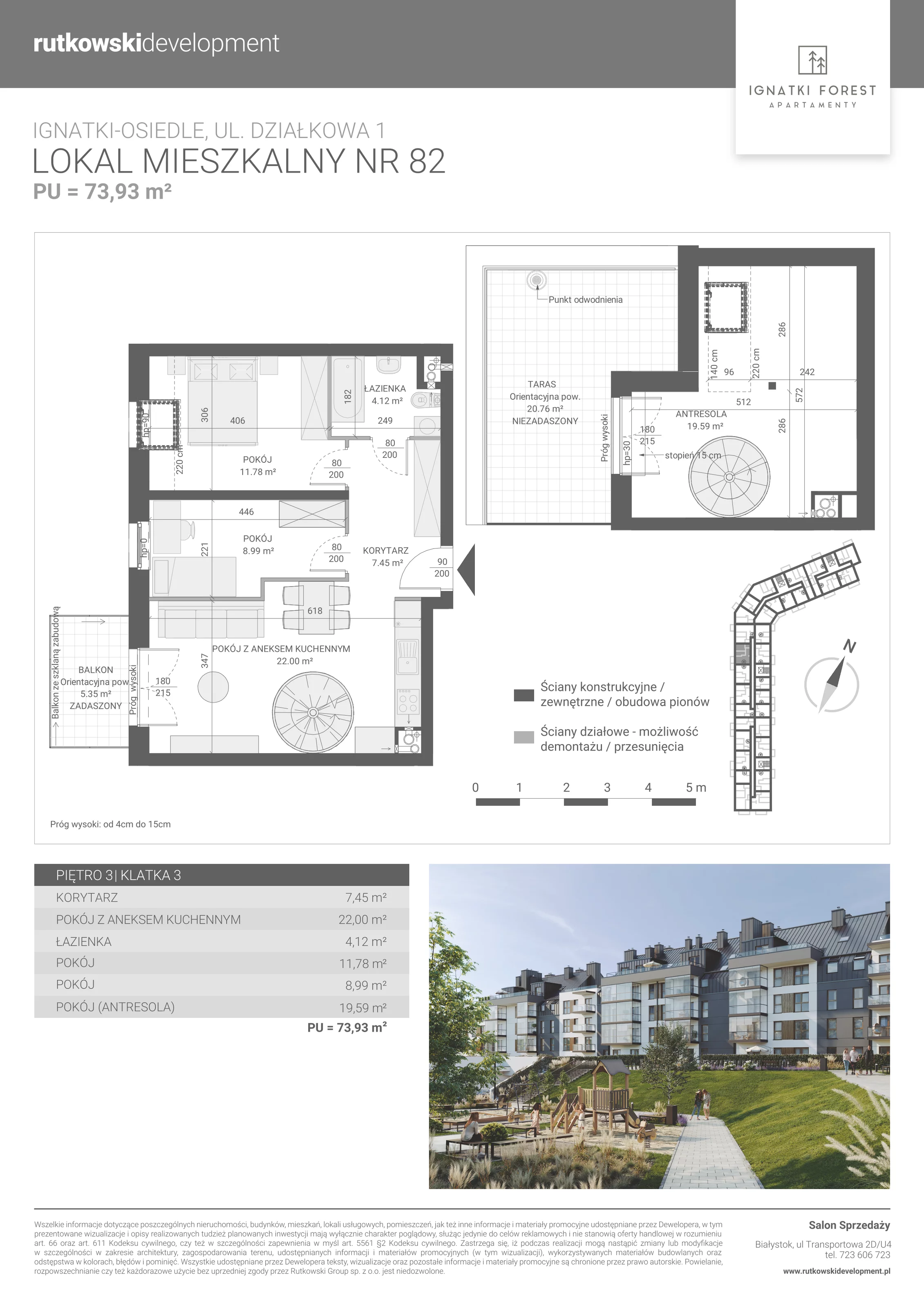 Apartament 73,93 m², piętro 3, oferta nr 3/82, Ignatki Forest - Etap 2, Ignatki-Osiedle, ul. Działkowa 1