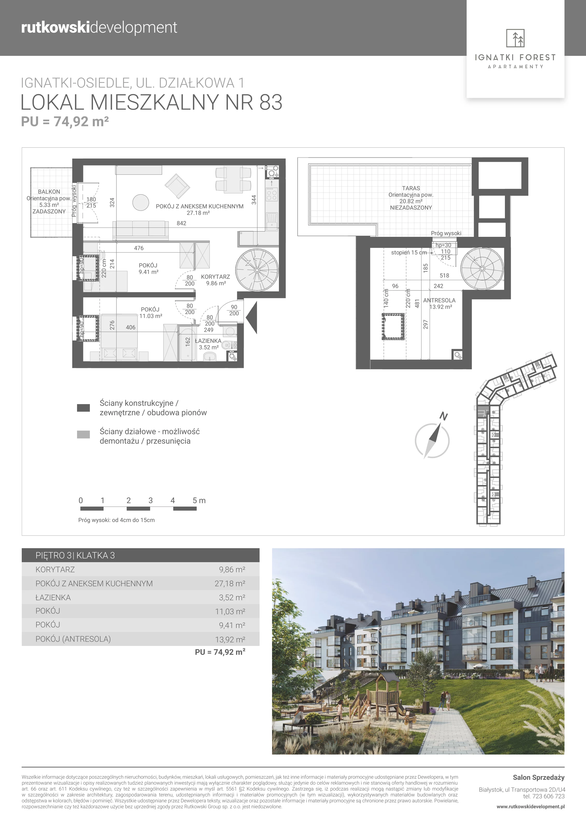 Apartament 74,92 m², piętro 3, oferta nr 3/83, Ignatki Forest - Etap 2, Ignatki-Osiedle, ul. Działkowa 1