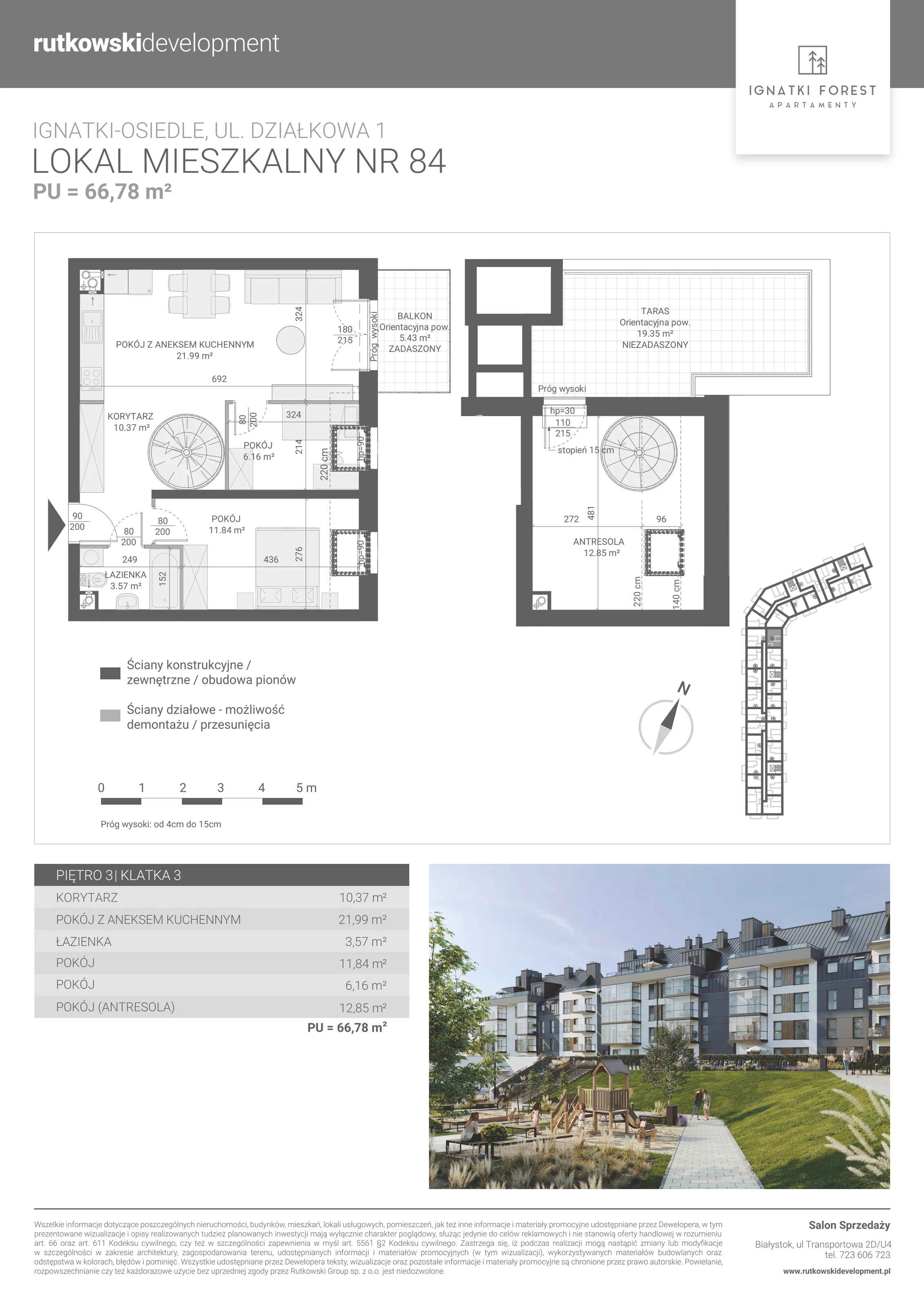 Apartament 66,78 m², piętro 3, oferta nr 3/84, Ignatki Forest - Etap 2, Ignatki-Osiedle, ul. Działkowa 1