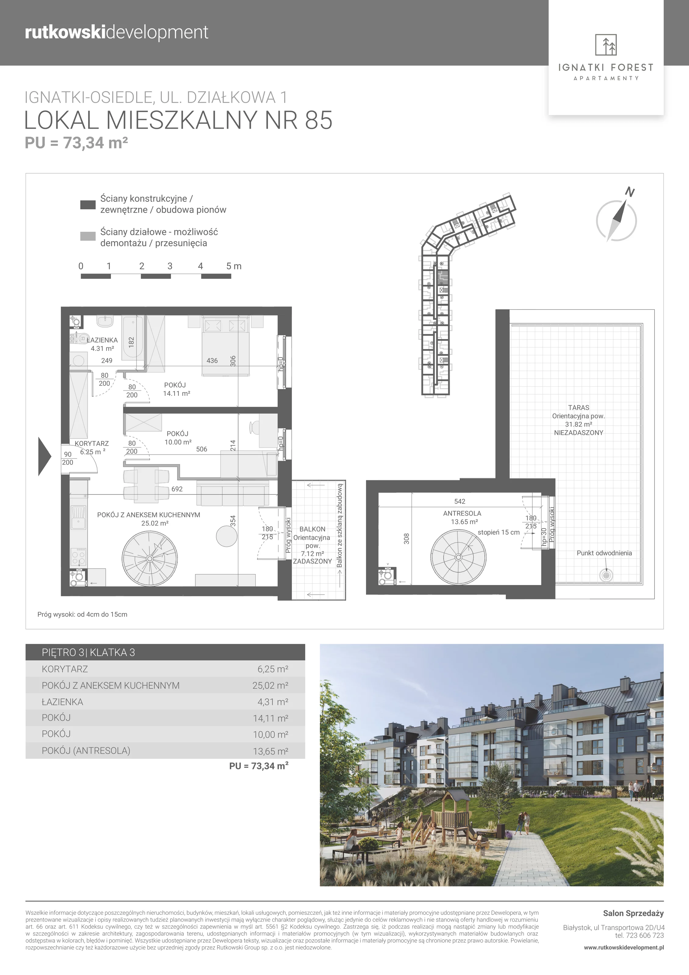 Apartament 73,34 m², piętro 3, oferta nr 3/85, Ignatki Forest - Etap 2, Ignatki-Osiedle, ul. Działkowa 1