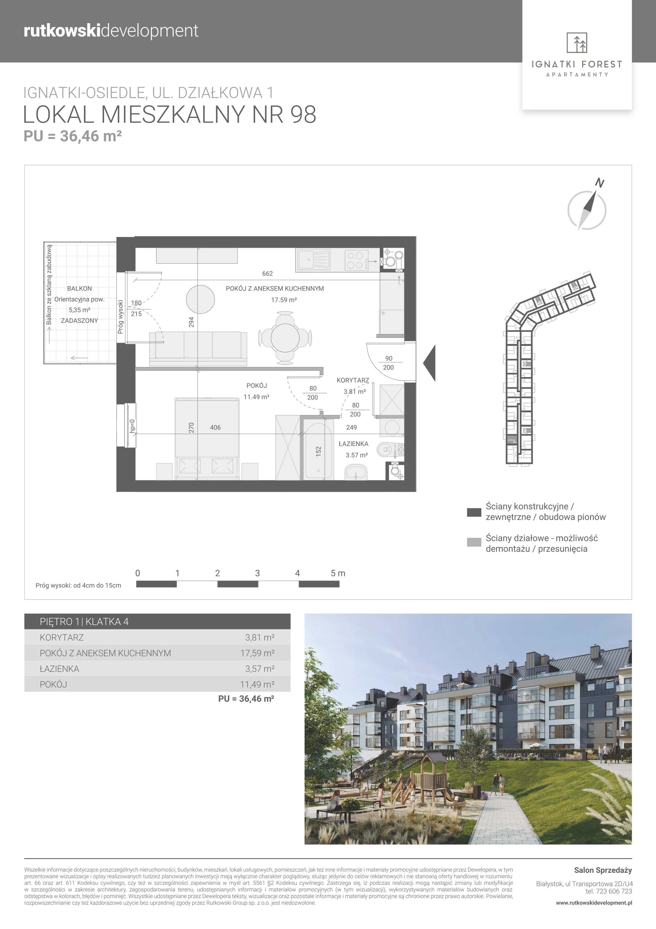 Apartament 36,46 m², piętro 1, oferta nr 4/98, Ignatki Forest - Etap 2, Ignatki-Osiedle, ul. Działkowa 1