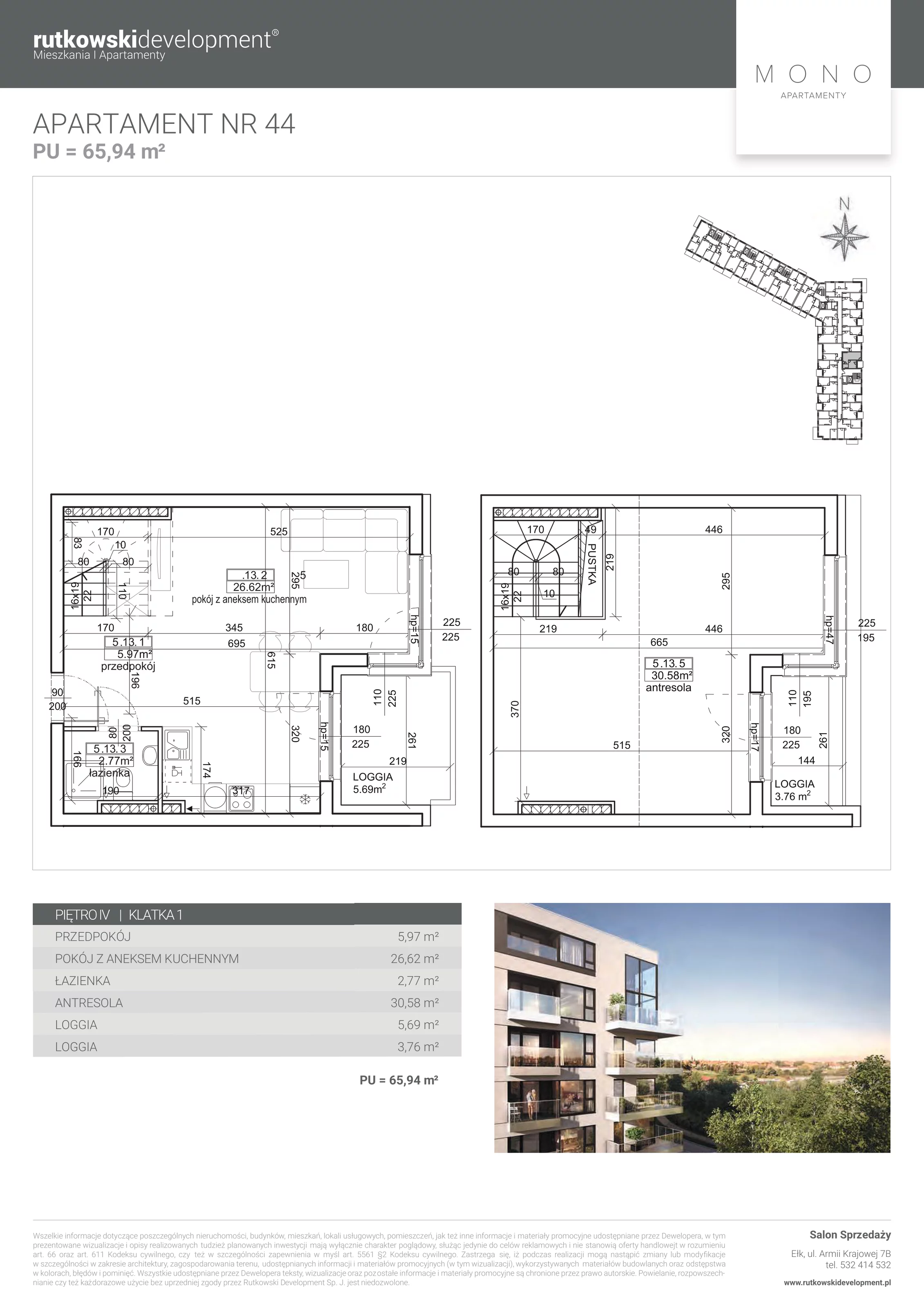 Apartament 65,73 m², piętro 4, oferta nr M-44, Mono Apartamenty - Etap 1, Ełk, ul. Targowa 4