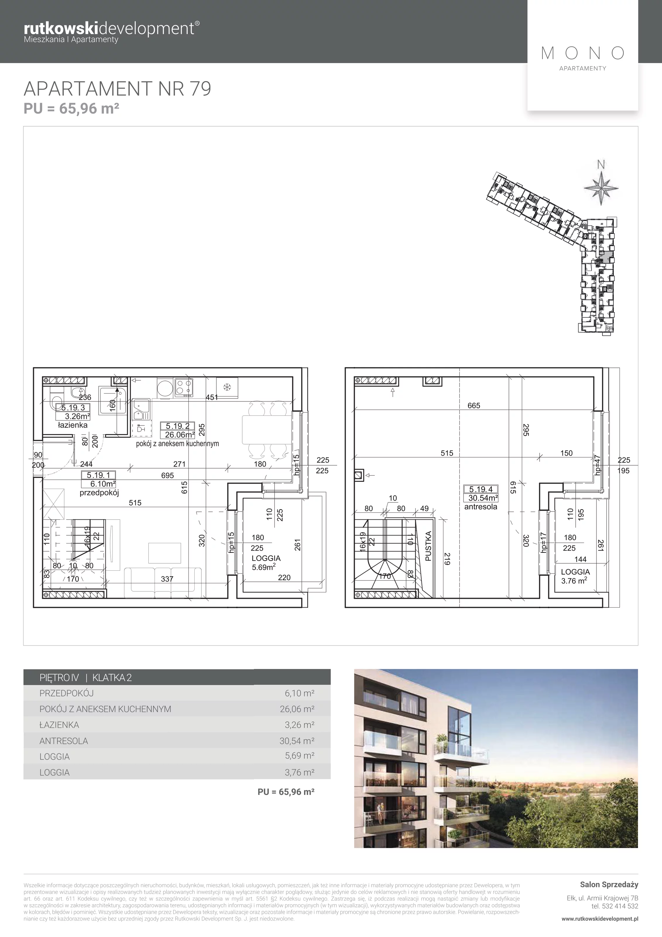 Apartament 65,74 m², piętro 4, oferta nr M-79, Mono Apartamenty - Etap 1, Ełk, ul. Targowa 4