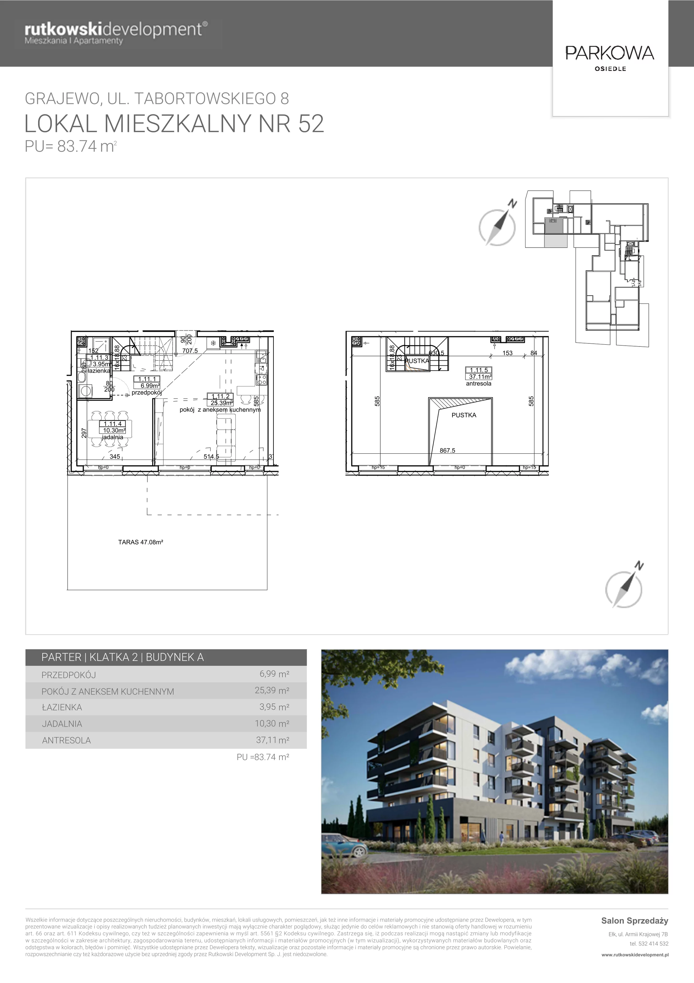 Apartament 83,74 m², parter, oferta nr M - 52, Parkowa Osiedle, Grajewo, ul. mjr. Jana Tabortowskiego 8