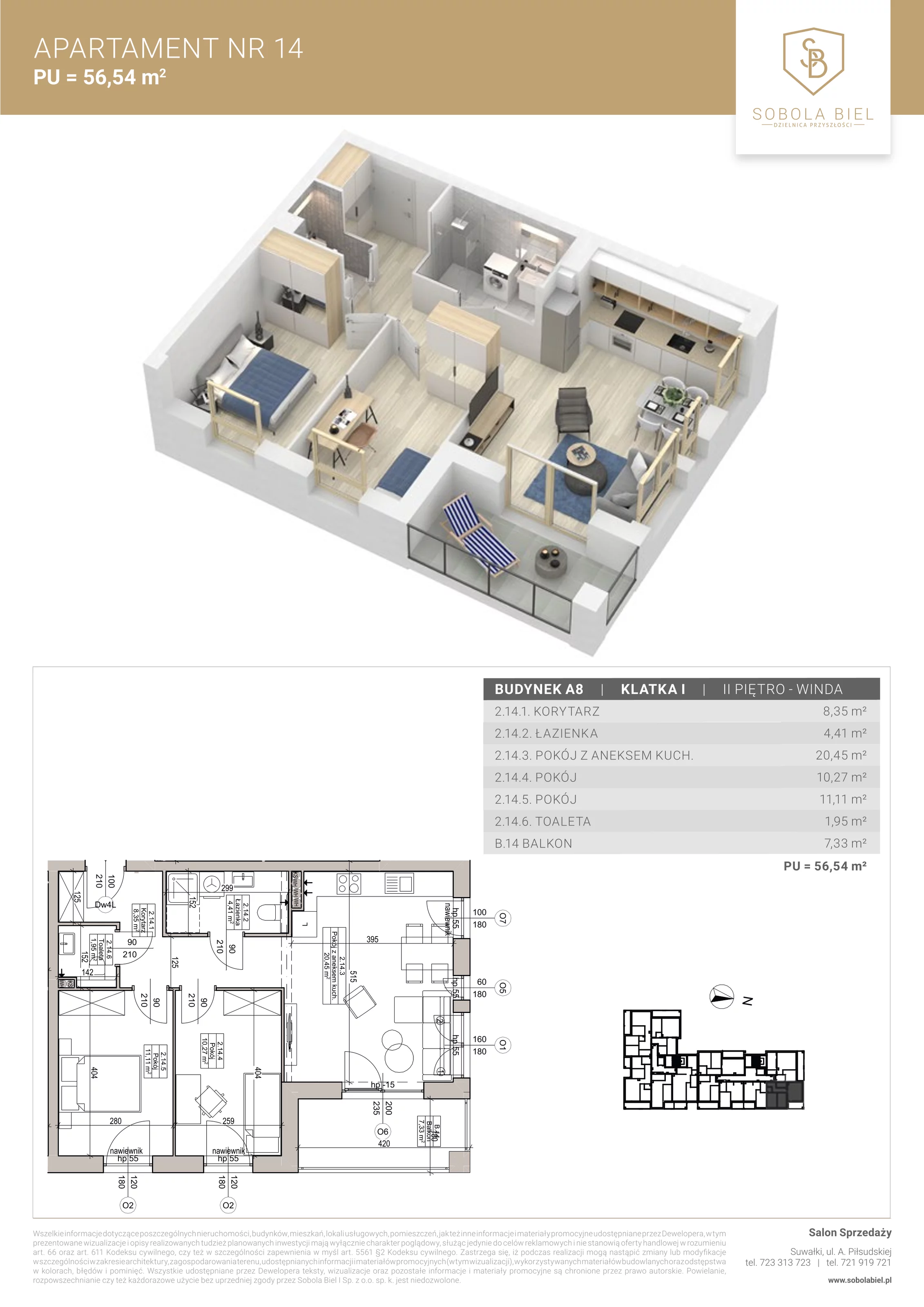 Apartament 56,54 m², piętro 2, oferta nr 14, Sobola Biel - Budynek A8, Suwałki, ul. Aleksandry Piłsudskiej