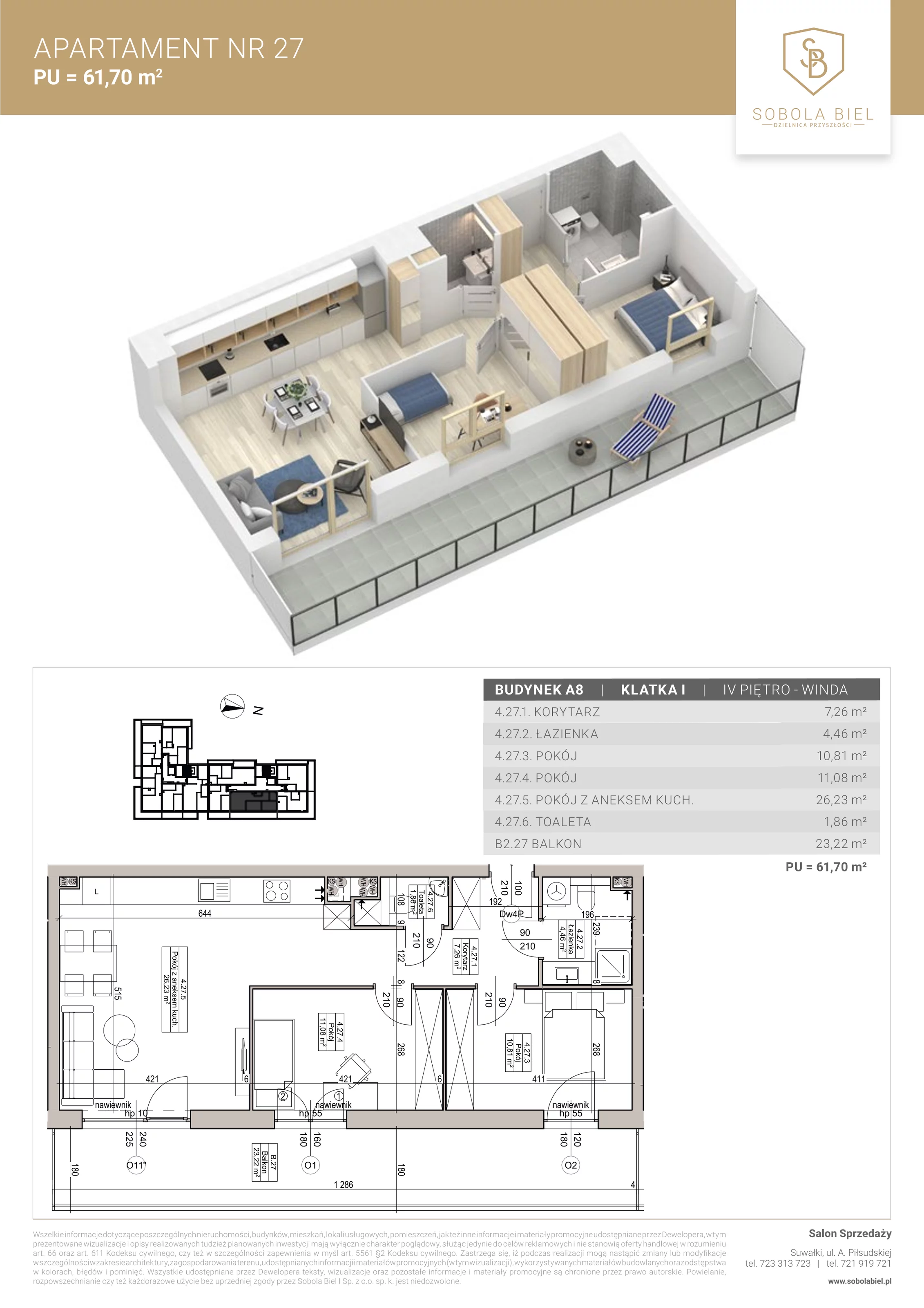 Apartament 61,70 m², piętro 4, oferta nr 27, Sobola Biel - Budynek A8, Suwałki, ul. Aleksandry Piłsudskiej