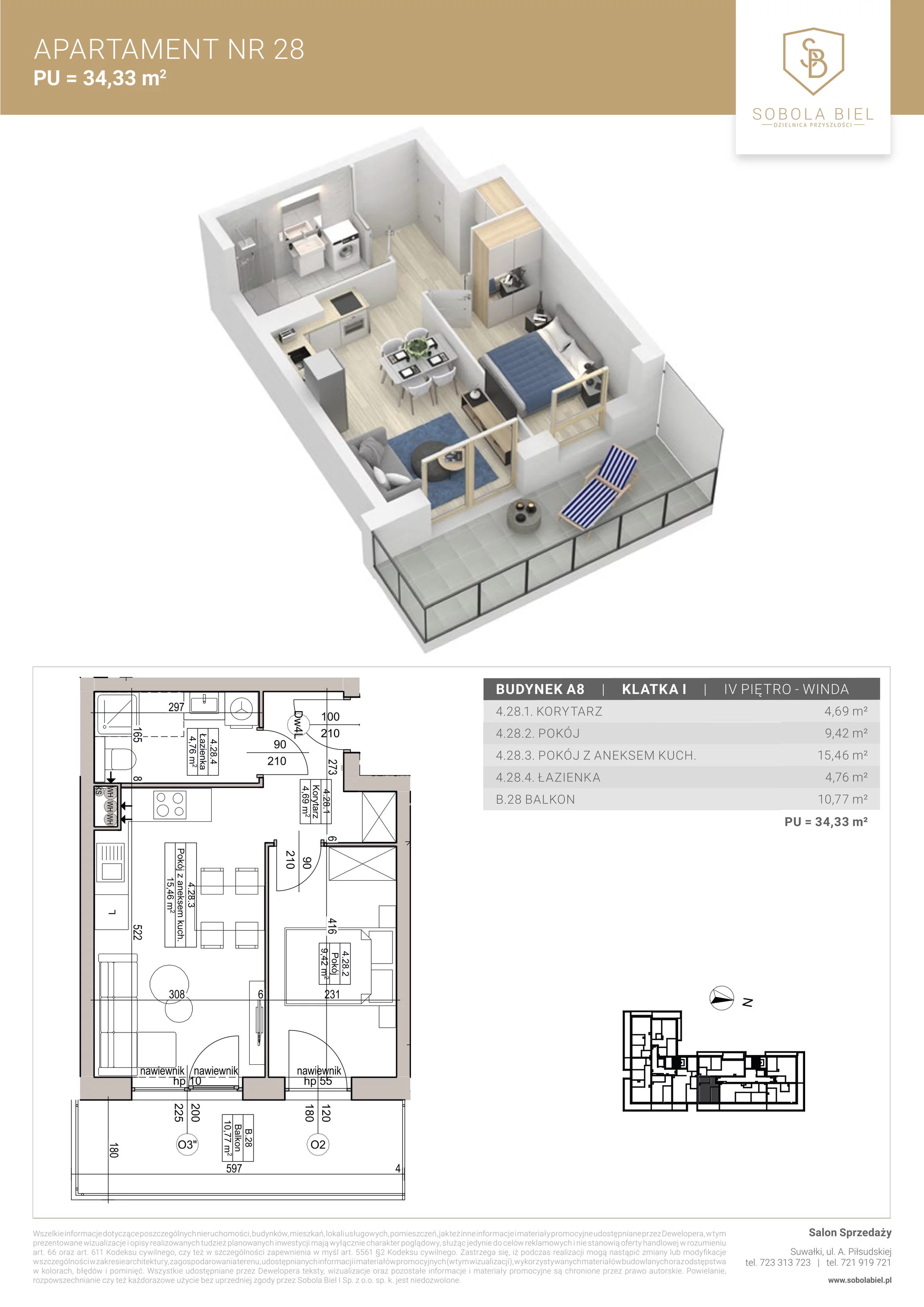 Apartament 34,33 m², piętro 4, oferta nr 28, Sobola Biel - Budynek A8, Suwałki, ul. Aleksandry Piłsudskiej