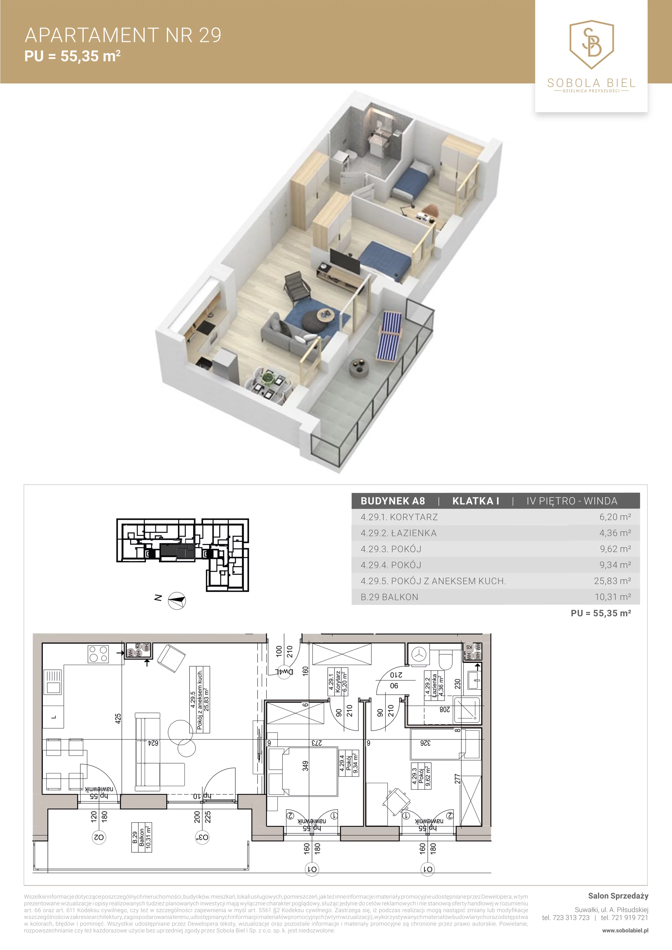 Apartament 55,35 m², piętro 4, oferta nr 29, Sobola Biel - Budynek A8, Suwałki, ul. Aleksandry Piłsudskiej