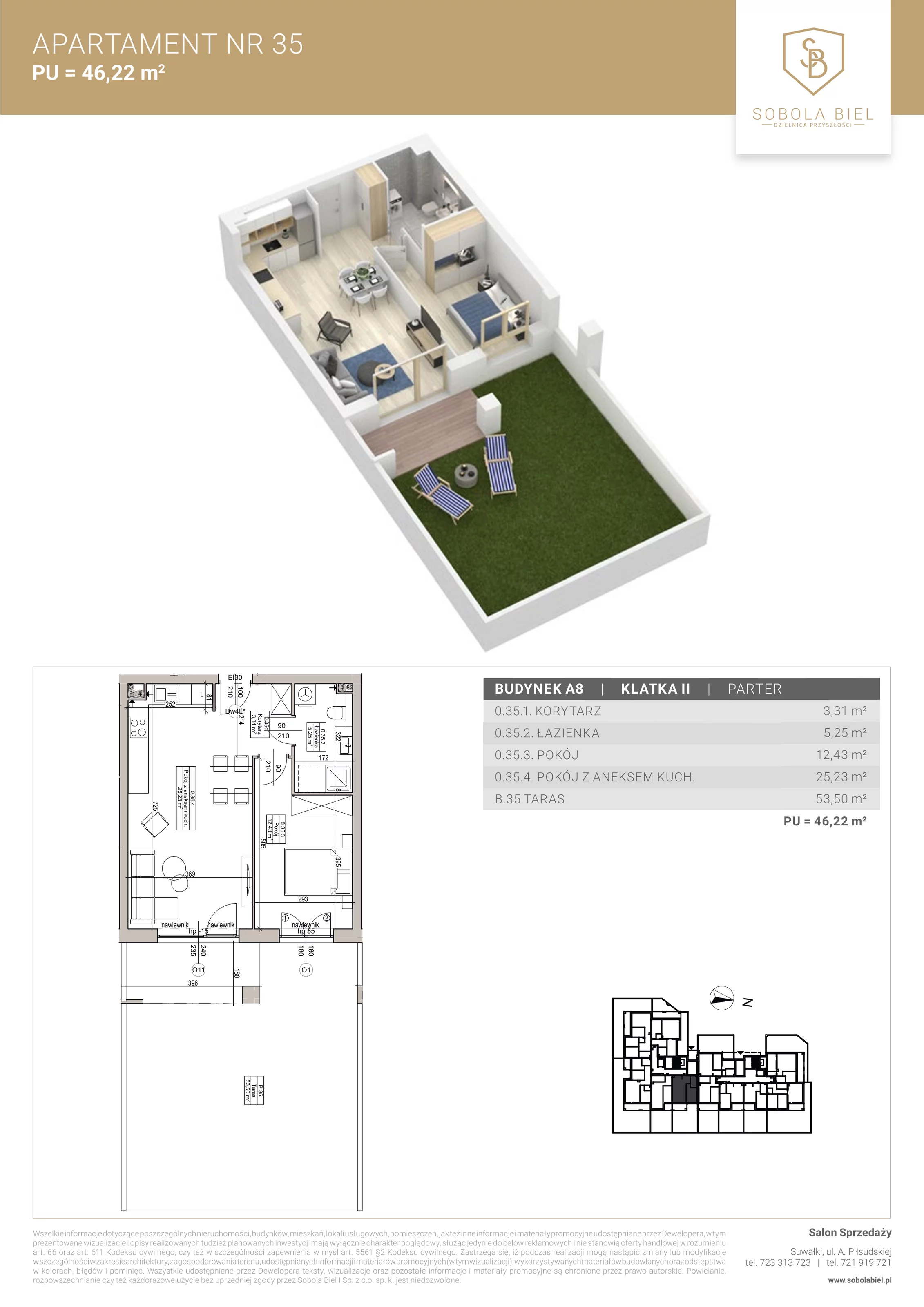 Apartament 46,22 m², parter, oferta nr 35, Sobola Biel - Budynek A8, Suwałki, ul. Aleksandry Piłsudskiej