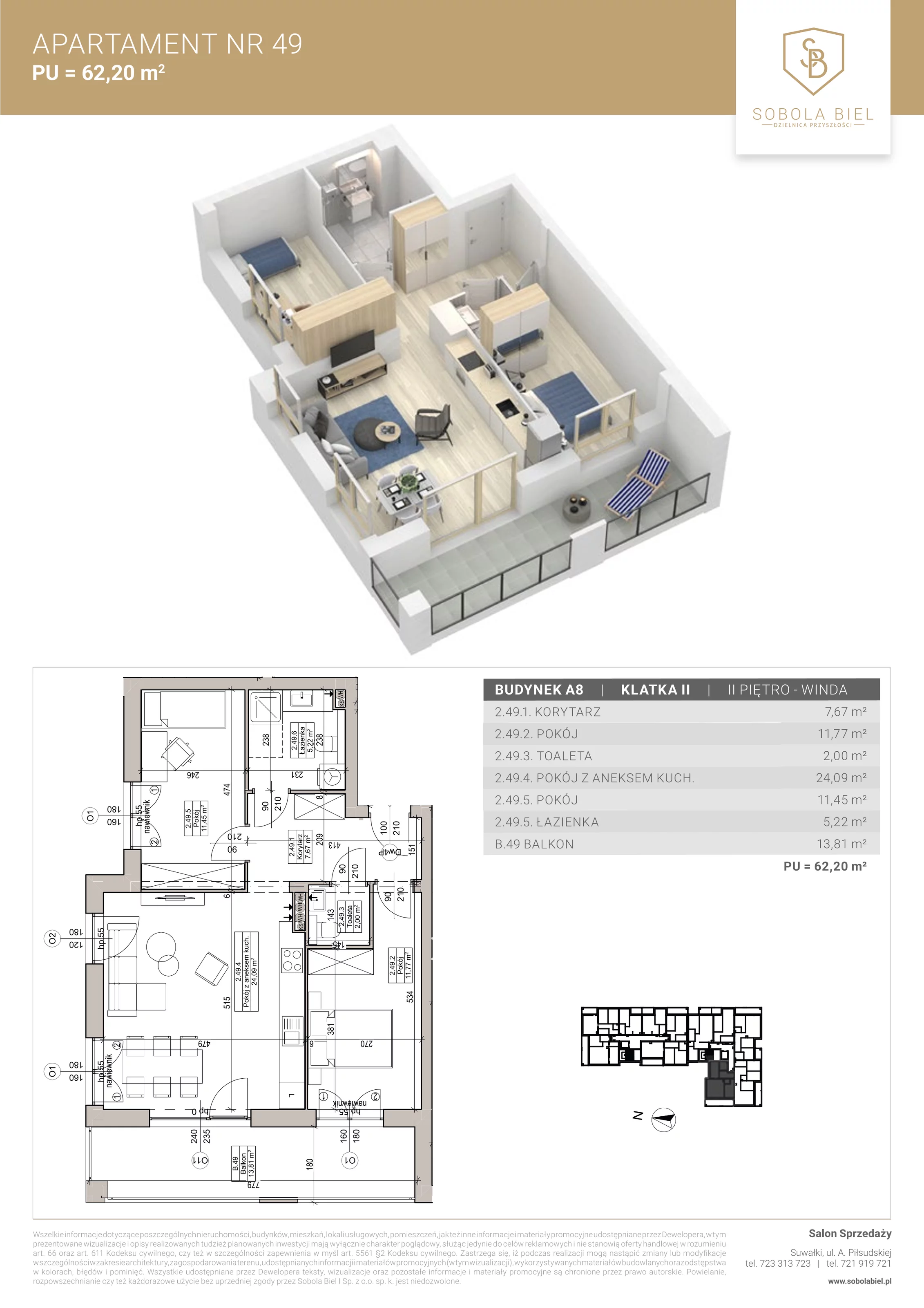 Apartament 62,20 m², piętro 2, oferta nr 49, Sobola Biel - Budynek A8, Suwałki, ul. Aleksandry Piłsudskiej