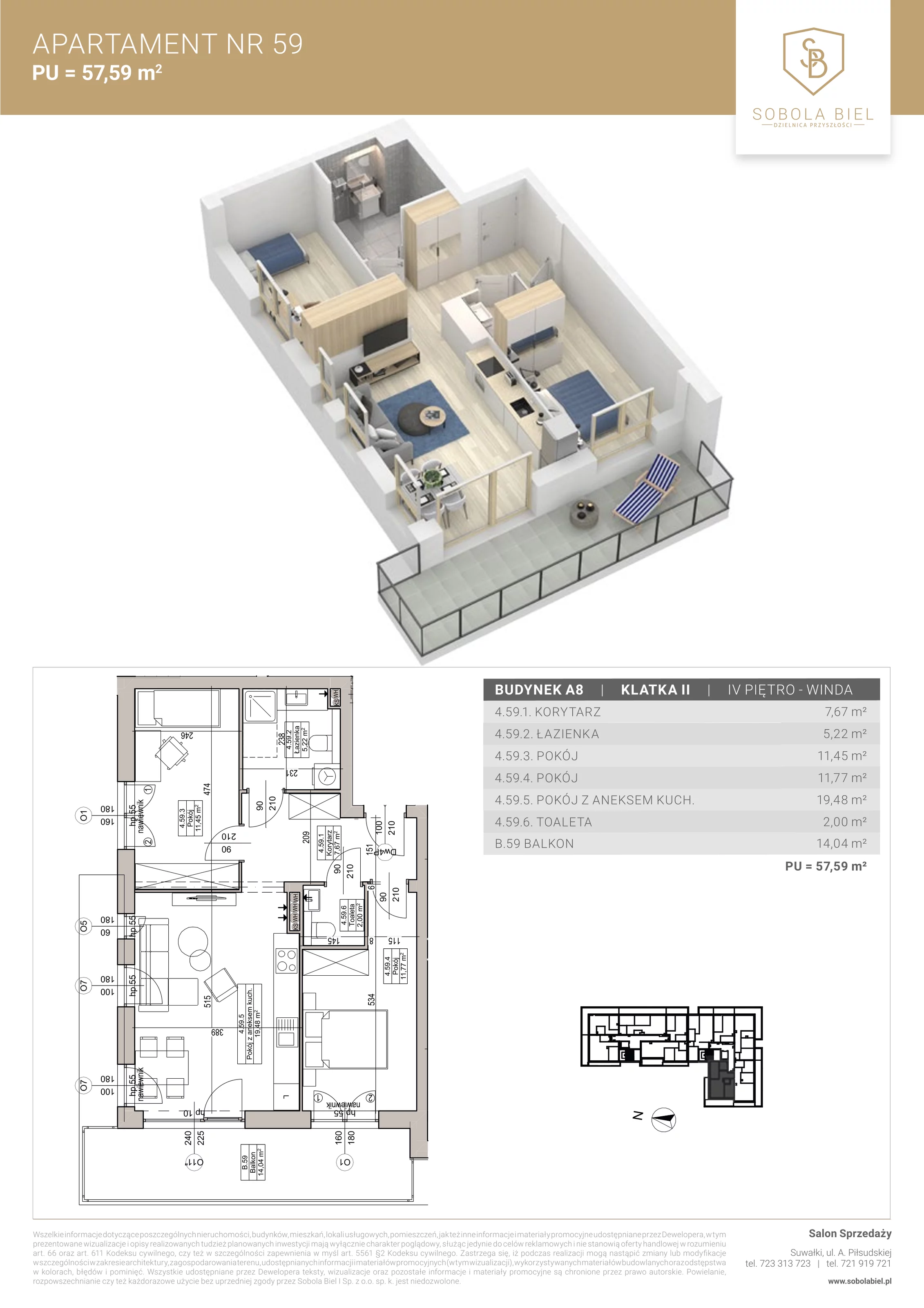 Apartament 57,59 m², piętro 4, oferta nr 59, Sobola Biel - Budynek A8, Suwałki, ul. Aleksandry Piłsudskiej