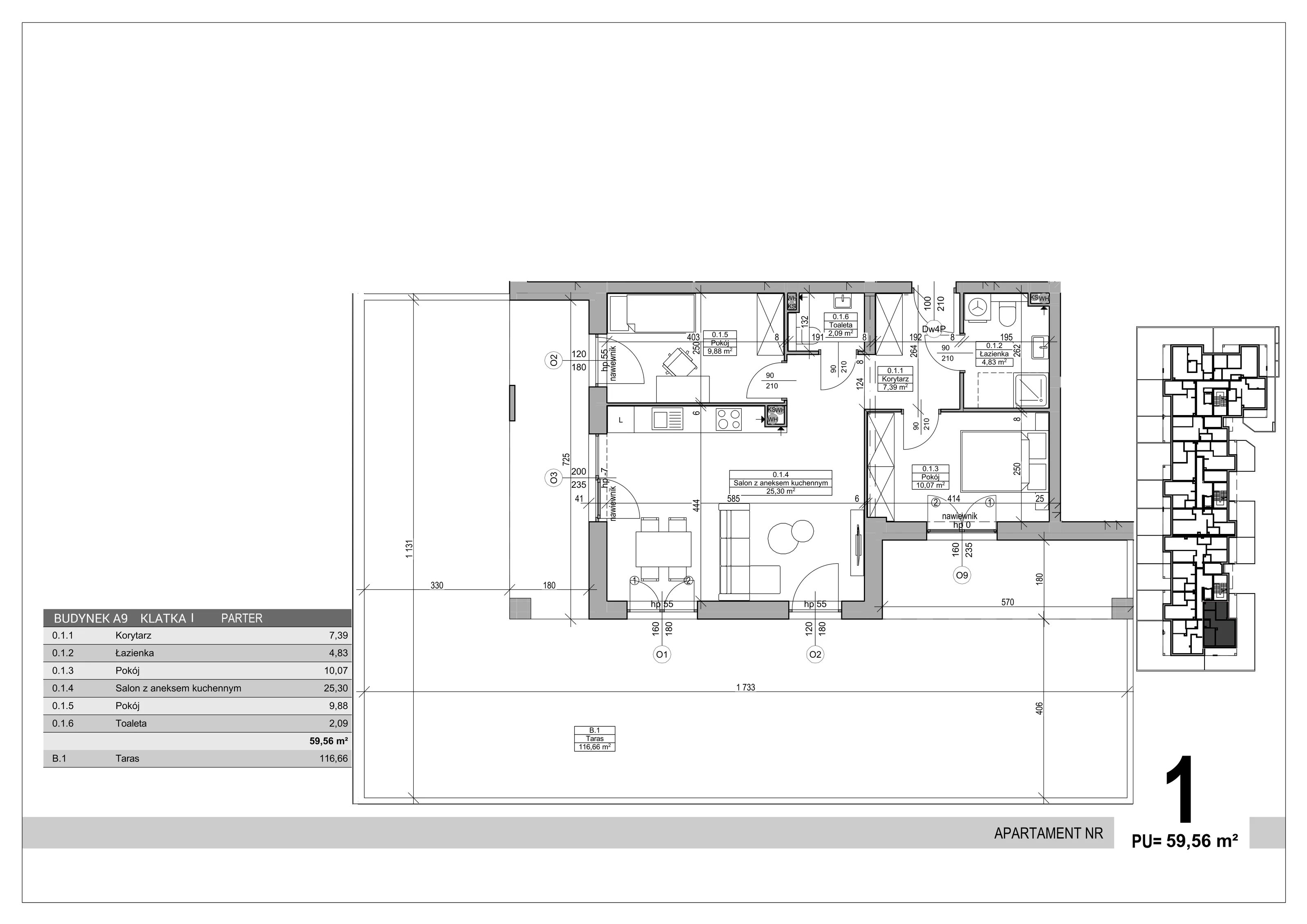 3 pokoje, apartament 59,56 m², parter, oferta nr 1, Sobola Biel - Budynek A9, Suwałki, ul. Aleksandry Piłsudskiej