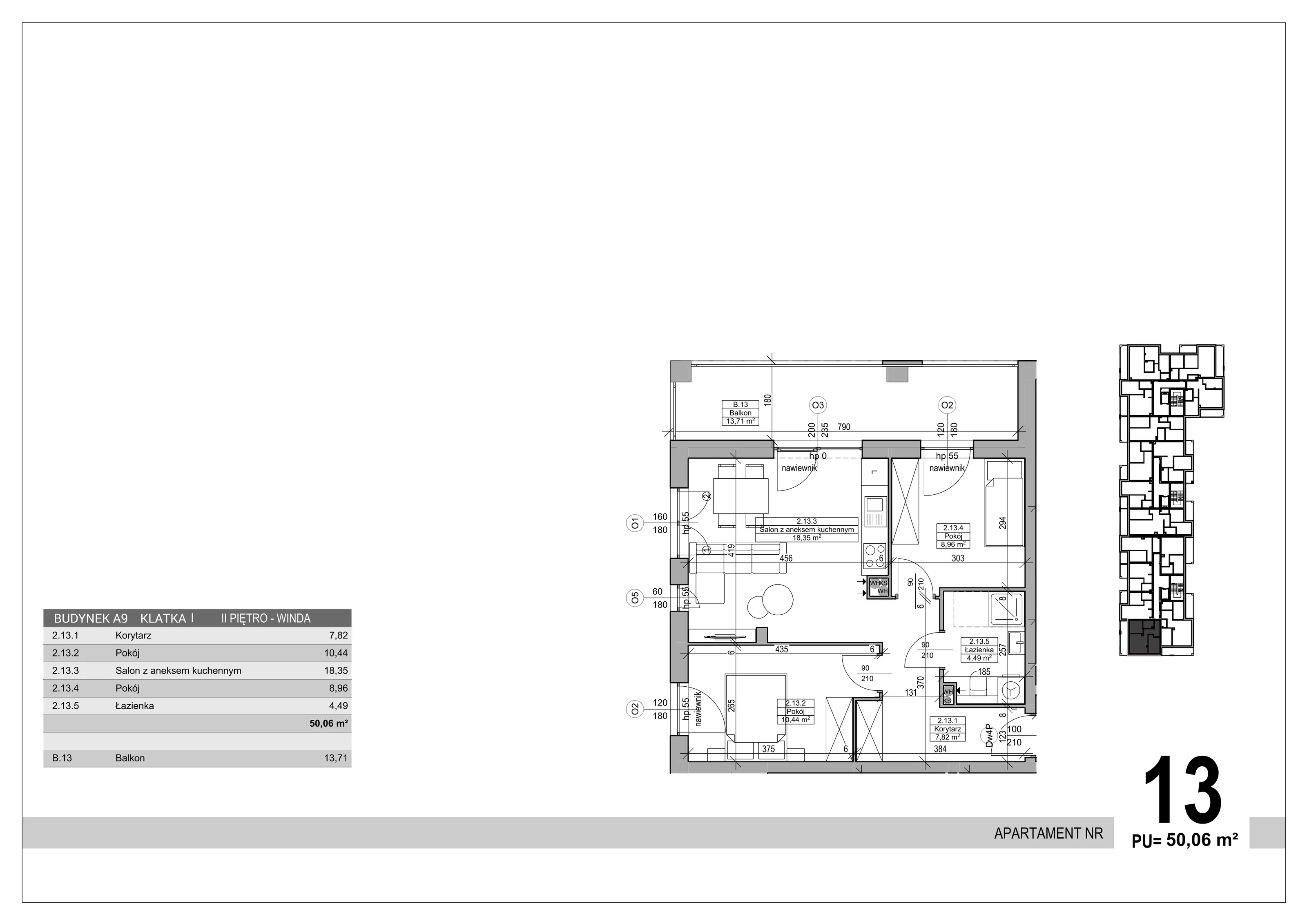 3 pokoje, apartament 50,06 m², piętro 2, oferta nr 13, Sobola Biel - Budynek A9, Suwałki, ul. Aleksandry Piłsudskiej