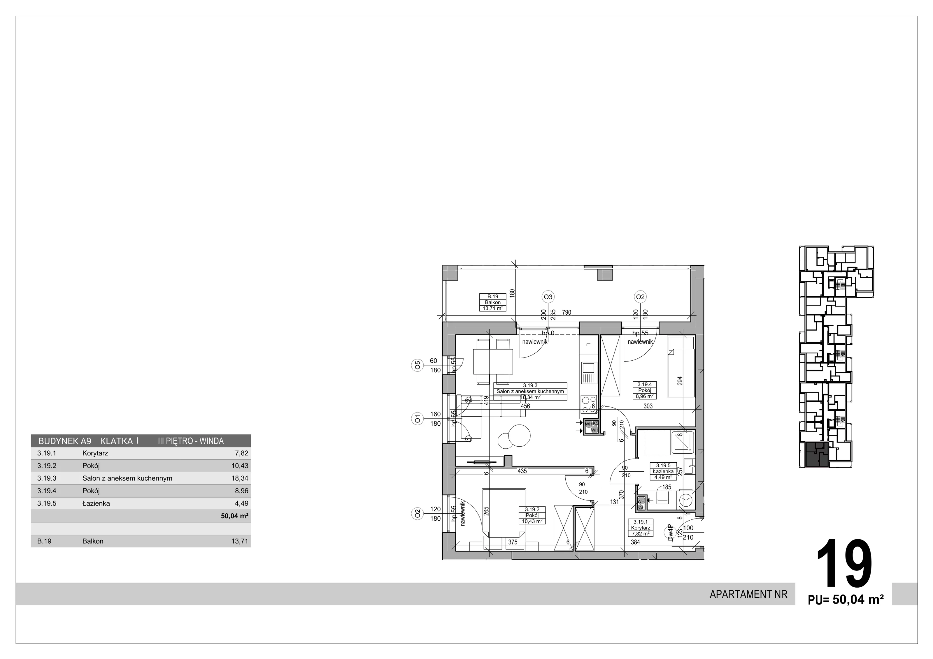 3 pokoje, apartament 50,04 m², piętro 3, oferta nr 19, Sobola Biel - Budynek A9, Suwałki, ul. Aleksandry Piłsudskiej