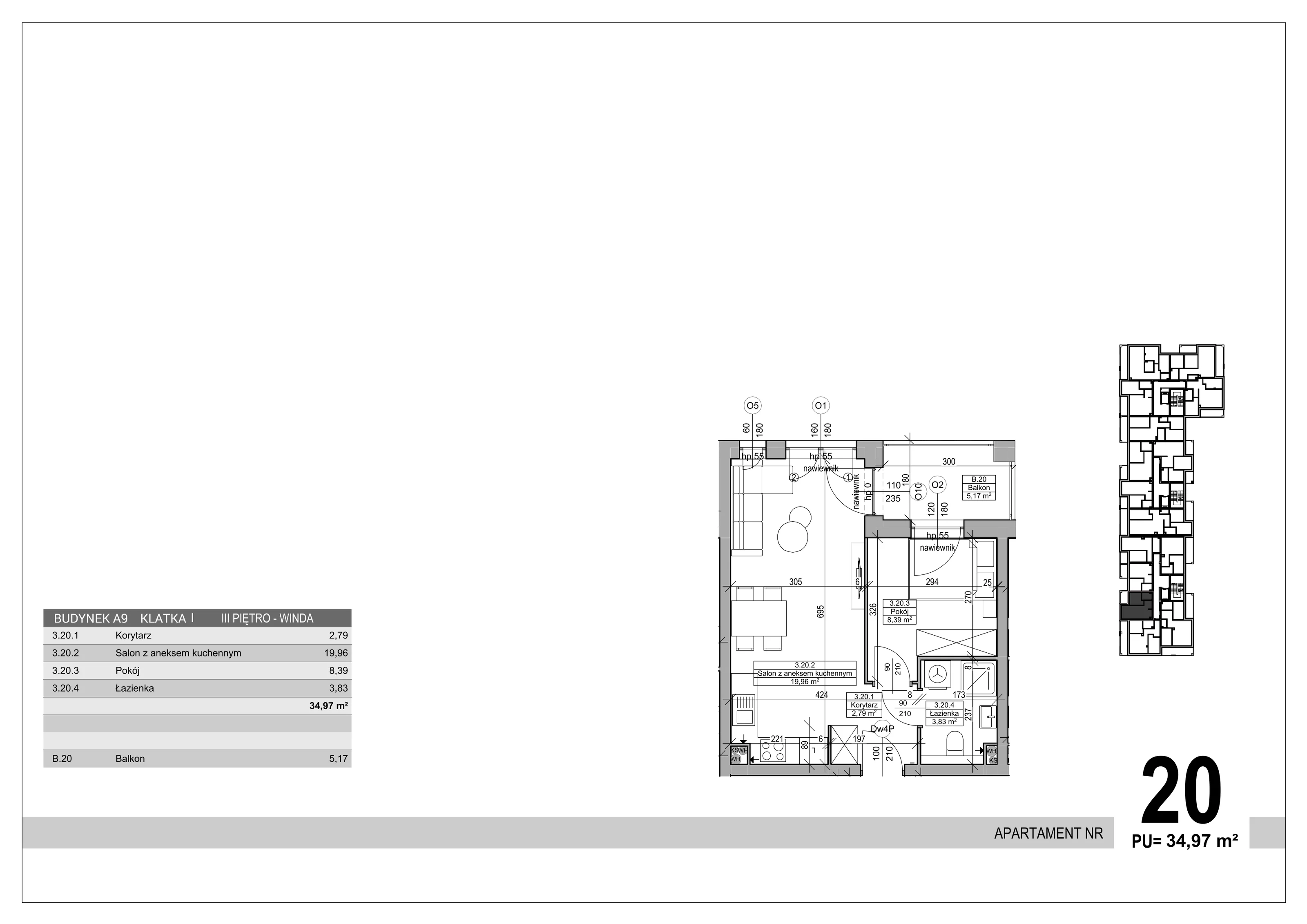 Apartament 34,97 m², piętro 3, oferta nr 20, Sobola Biel - Budynek A9, Suwałki, ul. Aleksandry Piłsudskiej