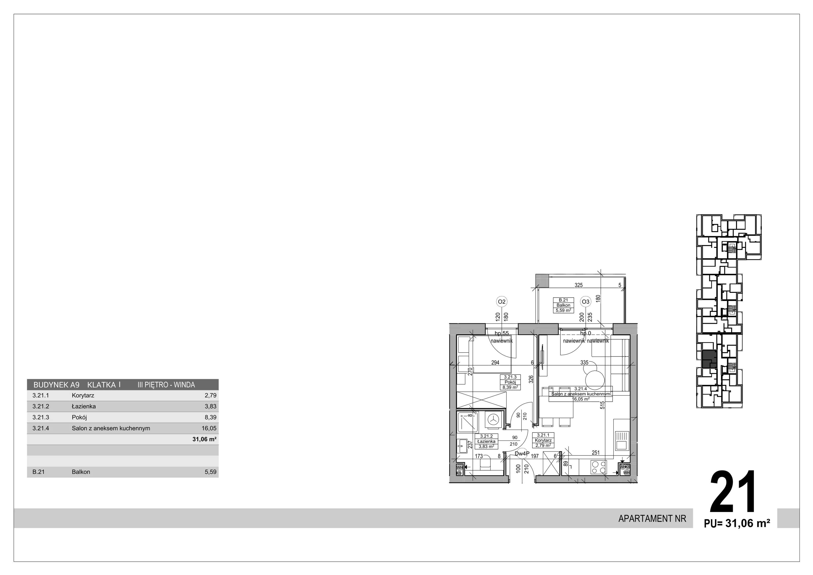 Apartament 31,06 m², piętro 3, oferta nr 21, Sobola Biel - Budynek A9, Suwałki, ul. Aleksandry Piłsudskiej