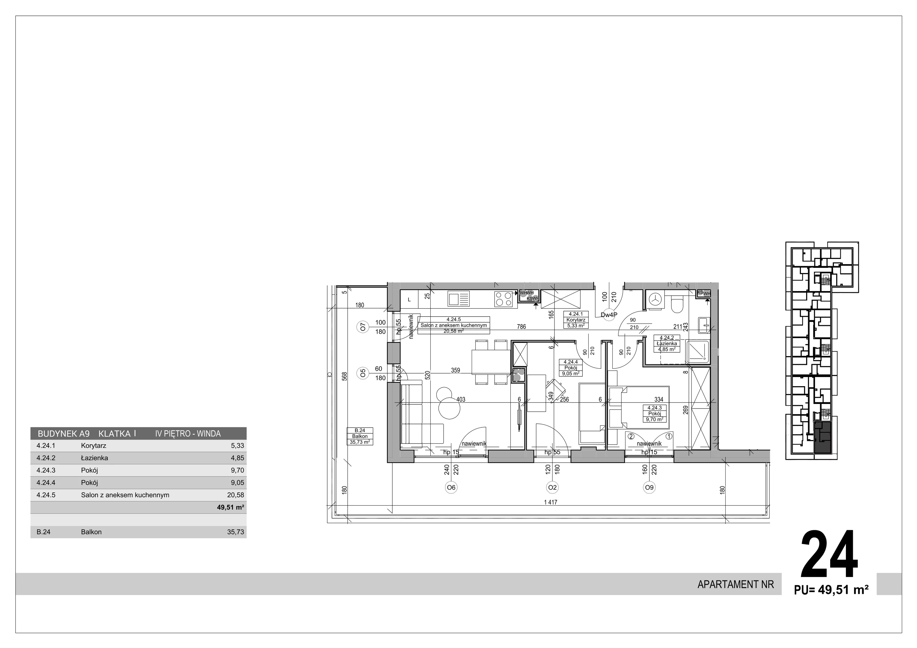 3 pokoje, apartament 49,51 m², piętro 4, oferta nr 24, Sobola Biel - Budynek A9, Suwałki, ul. Aleksandry Piłsudskiej