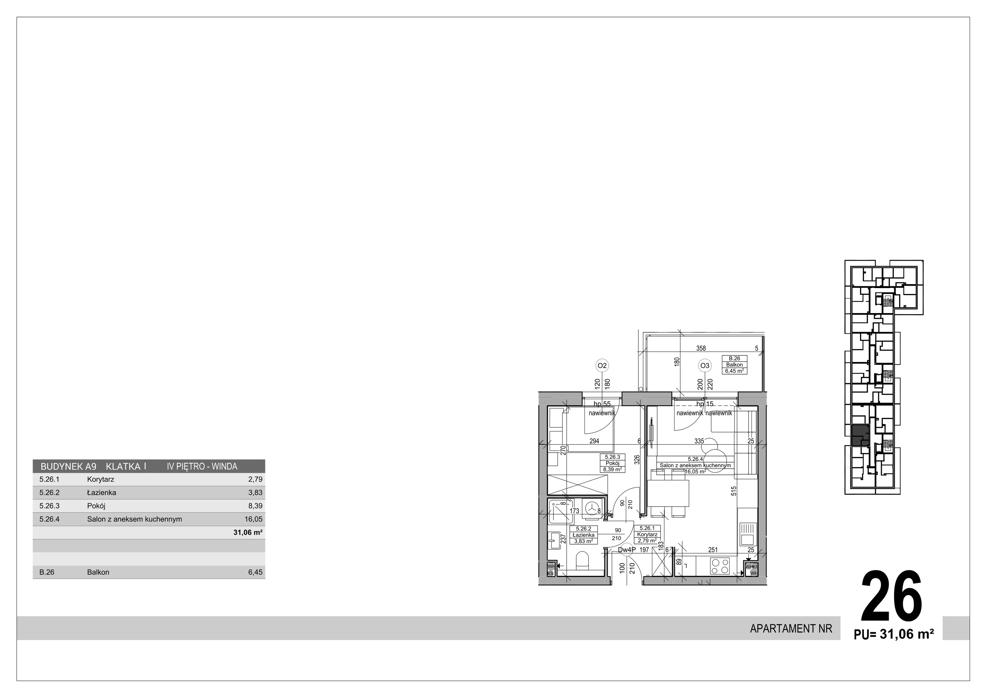 Apartament 31,06 m², piętro 4, oferta nr 26, Sobola Biel - Budynek A9, Suwałki, ul. Aleksandry Piłsudskiej