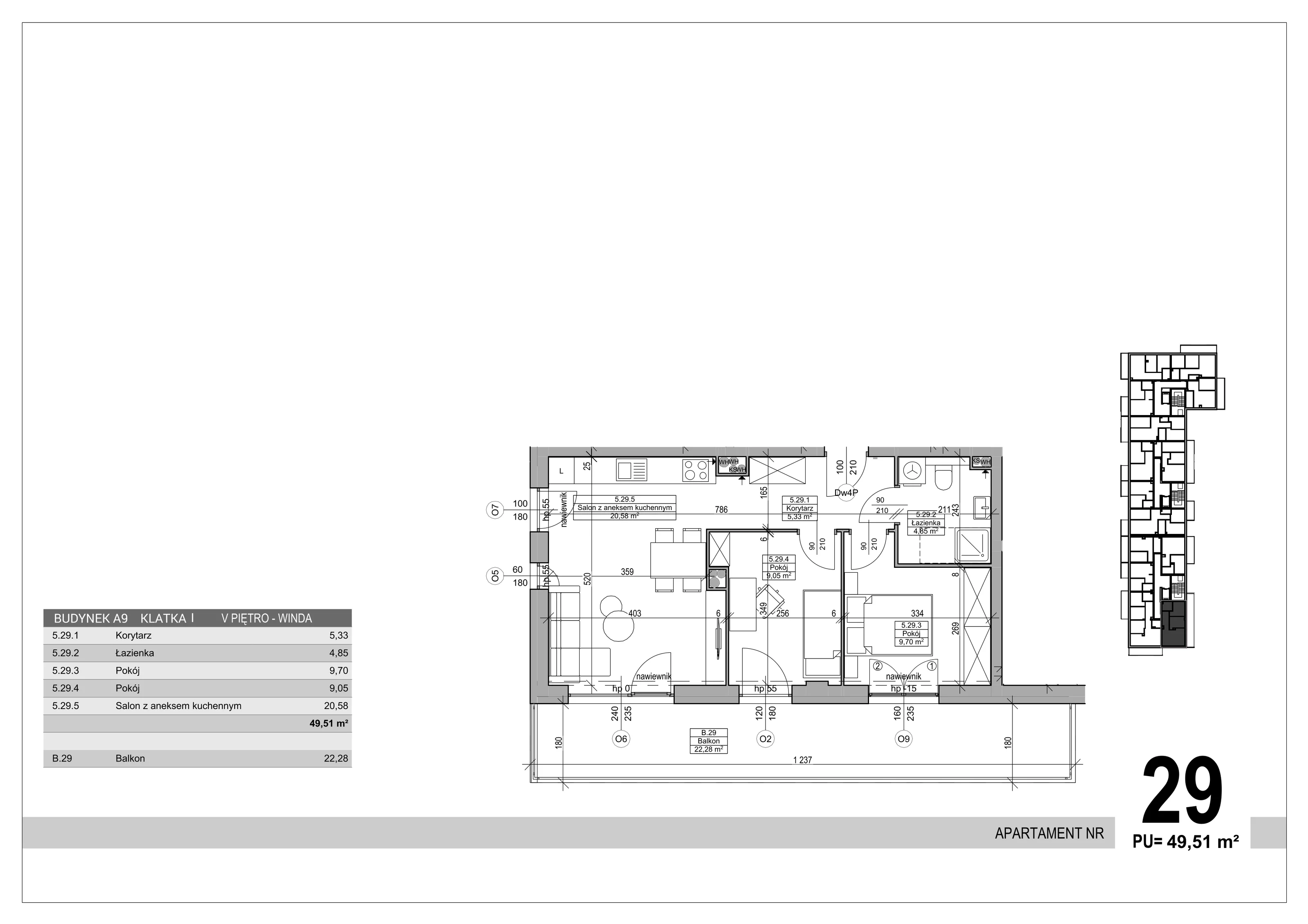 3 pokoje, apartament 49,51 m², piętro 5, oferta nr 29, Sobola Biel - Budynek A9, Suwałki, ul. Aleksandry Piłsudskiej