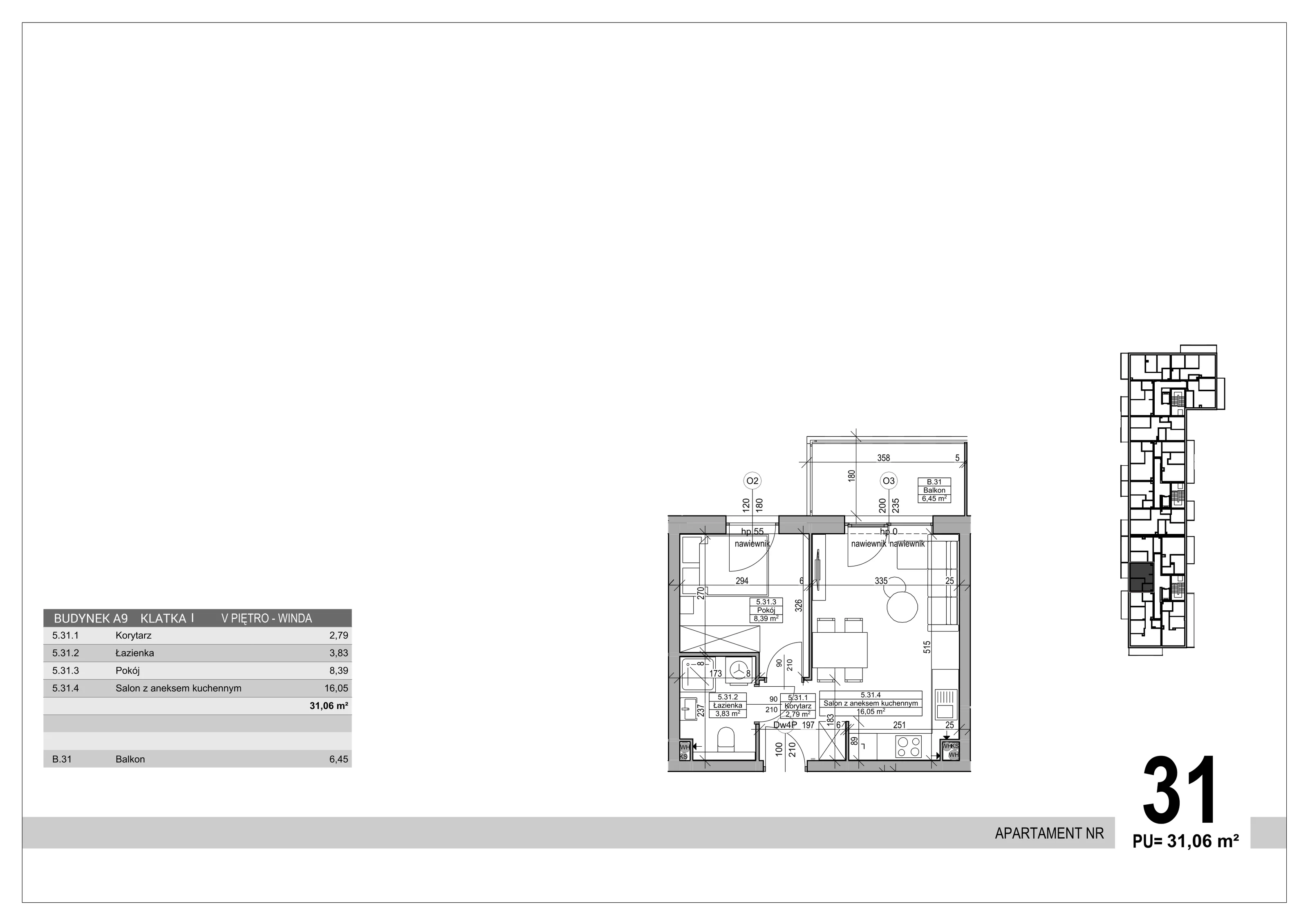 Apartament 31,06 m², piętro 5, oferta nr 31, Sobola Biel - Budynek A9, Suwałki, ul. Aleksandry Piłsudskiej