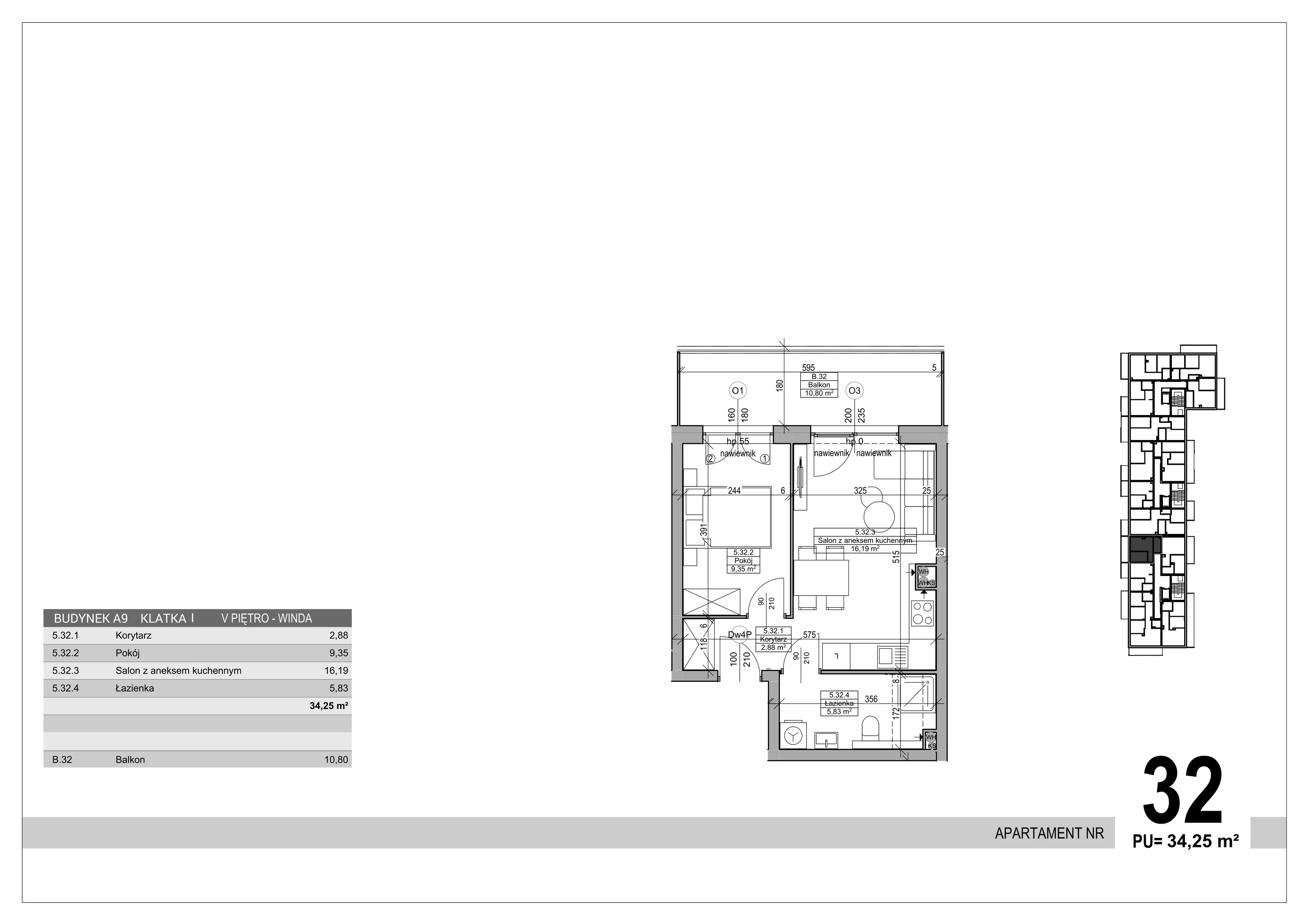 Apartament 34,25 m², piętro 5, oferta nr 32, Sobola Biel - Budynek A9, Suwałki, ul. Aleksandry Piłsudskiej