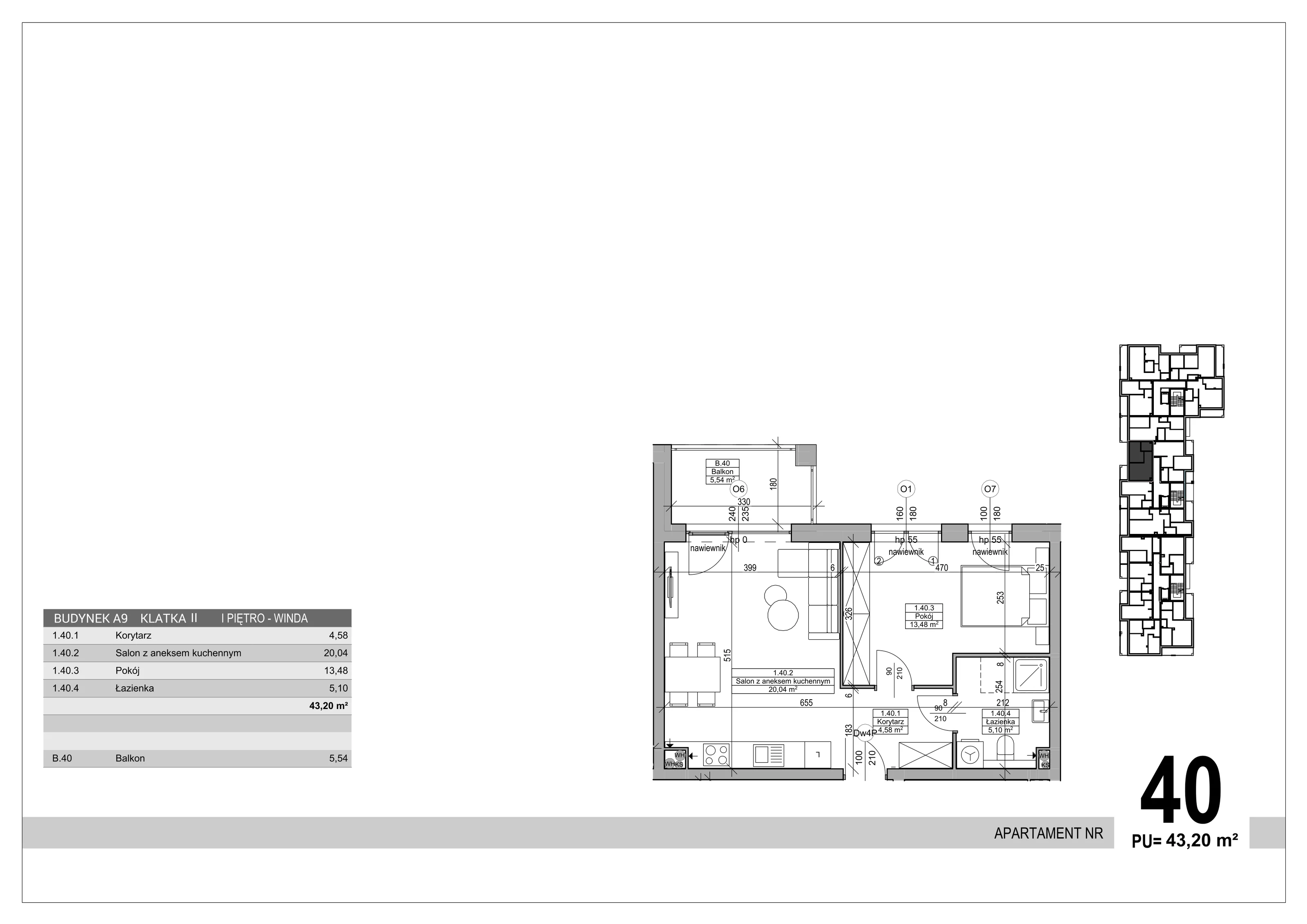 Apartament 43,20 m², piętro 1, oferta nr 40, Sobola Biel - Budynek A9, Suwałki, ul. Aleksandry Piłsudskiej