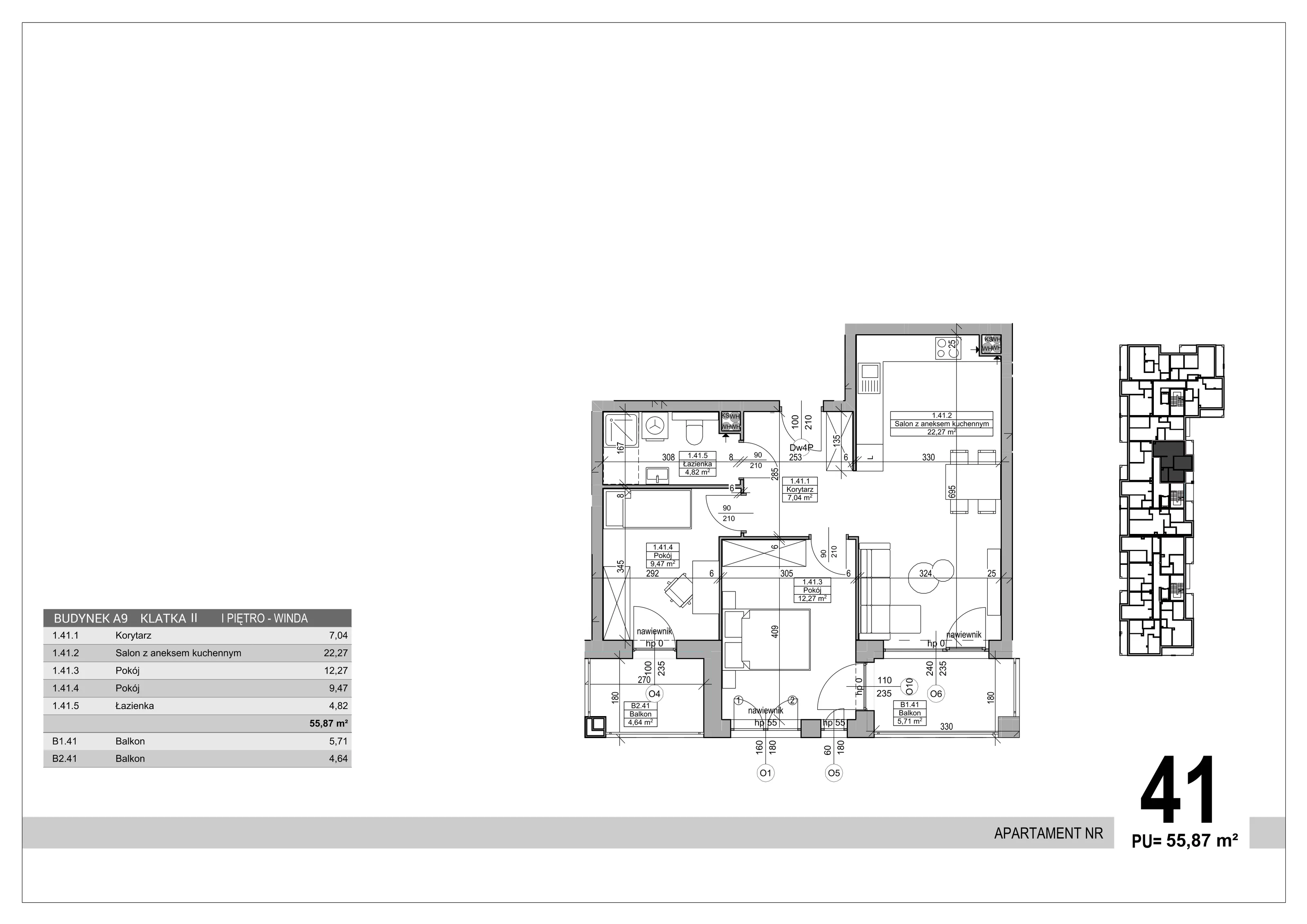 3 pokoje, apartament 55,87 m², piętro 1, oferta nr 41, Sobola Biel - Budynek A9, Suwałki, ul. Aleksandry Piłsudskiej