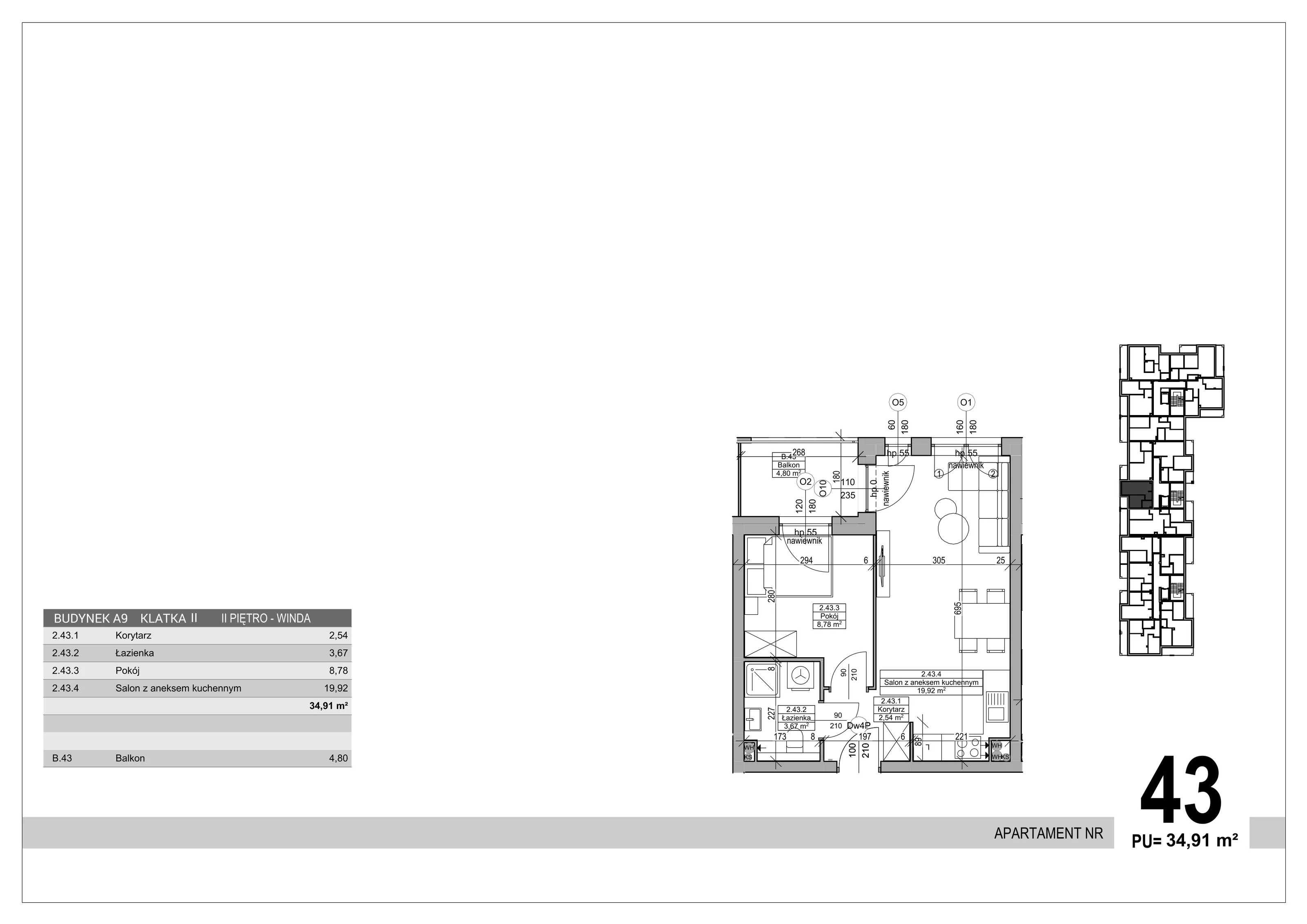 Apartament 34,91 m², piętro 2, oferta nr 43, Sobola Biel - Budynek A9, Suwałki, ul. Aleksandry Piłsudskiej