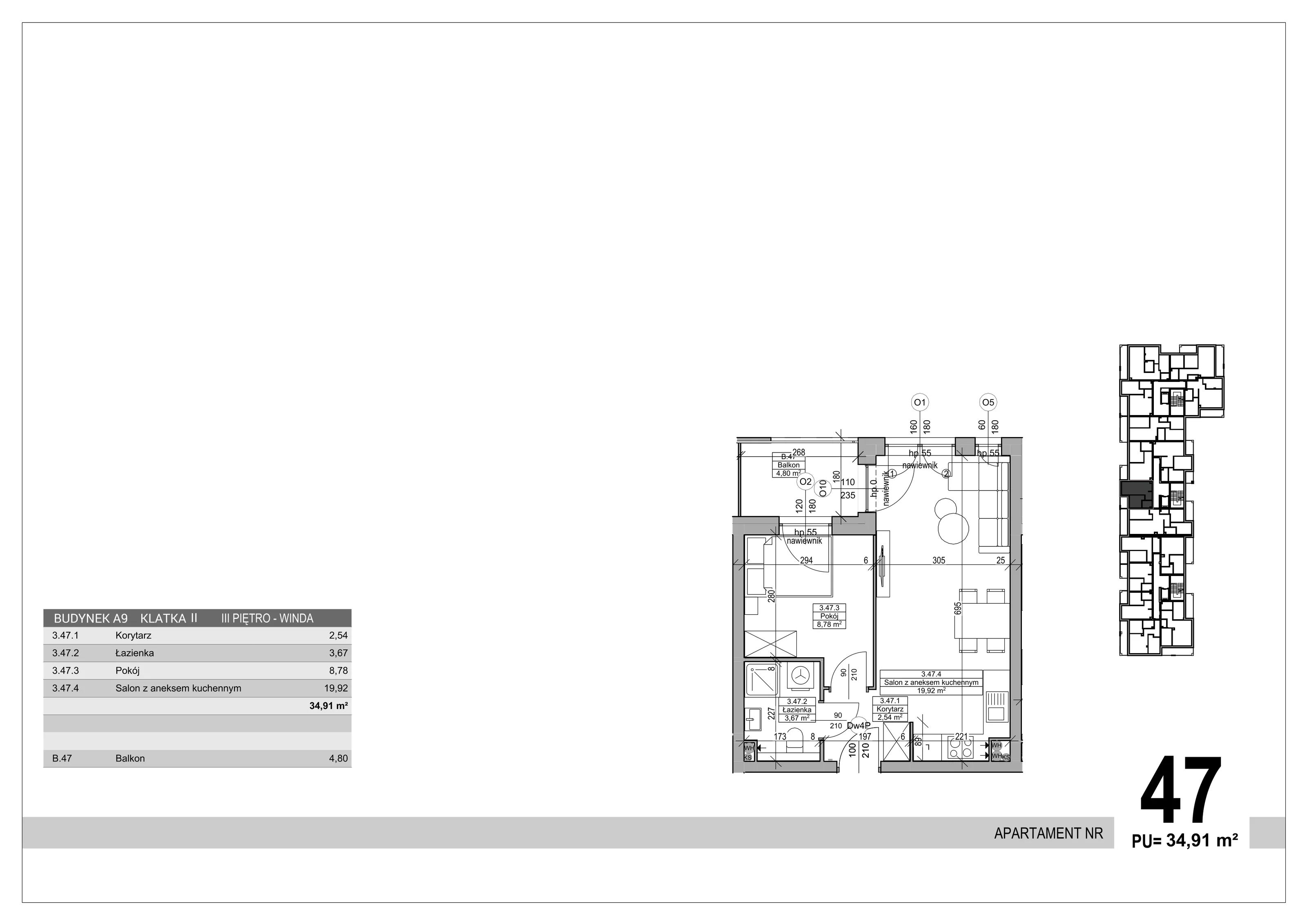 Apartament 34,91 m², piętro 3, oferta nr 47, Sobola Biel - Budynek A9, Suwałki, ul. Aleksandry Piłsudskiej