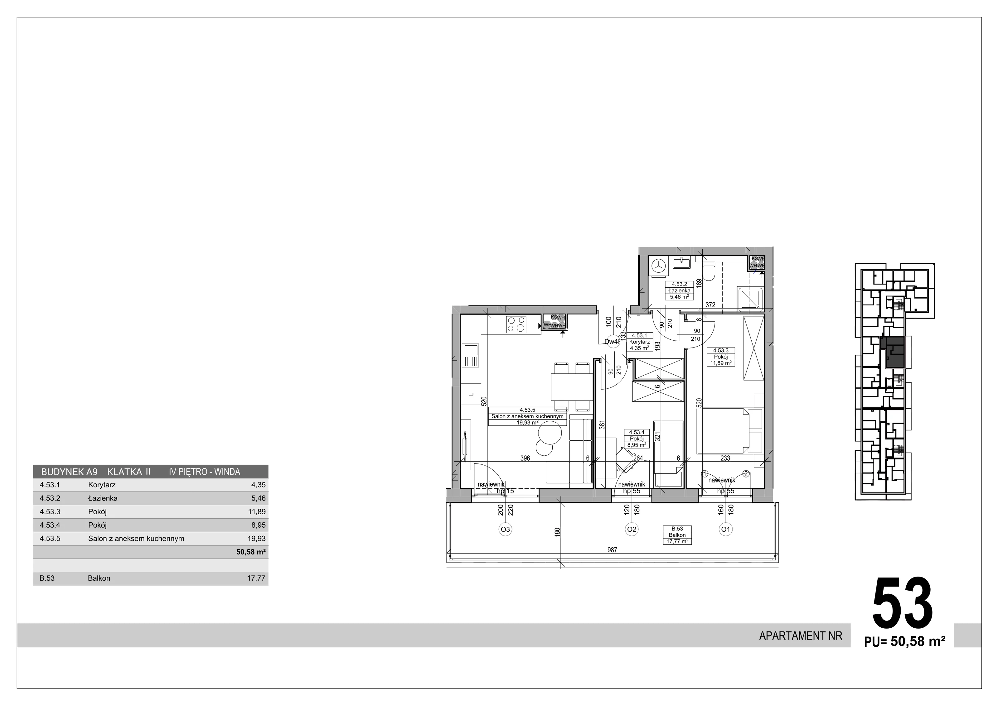 3 pokoje, apartament 50,58 m², piętro 4, oferta nr 53, Sobola Biel - Budynek A9, Suwałki, ul. Aleksandry Piłsudskiej