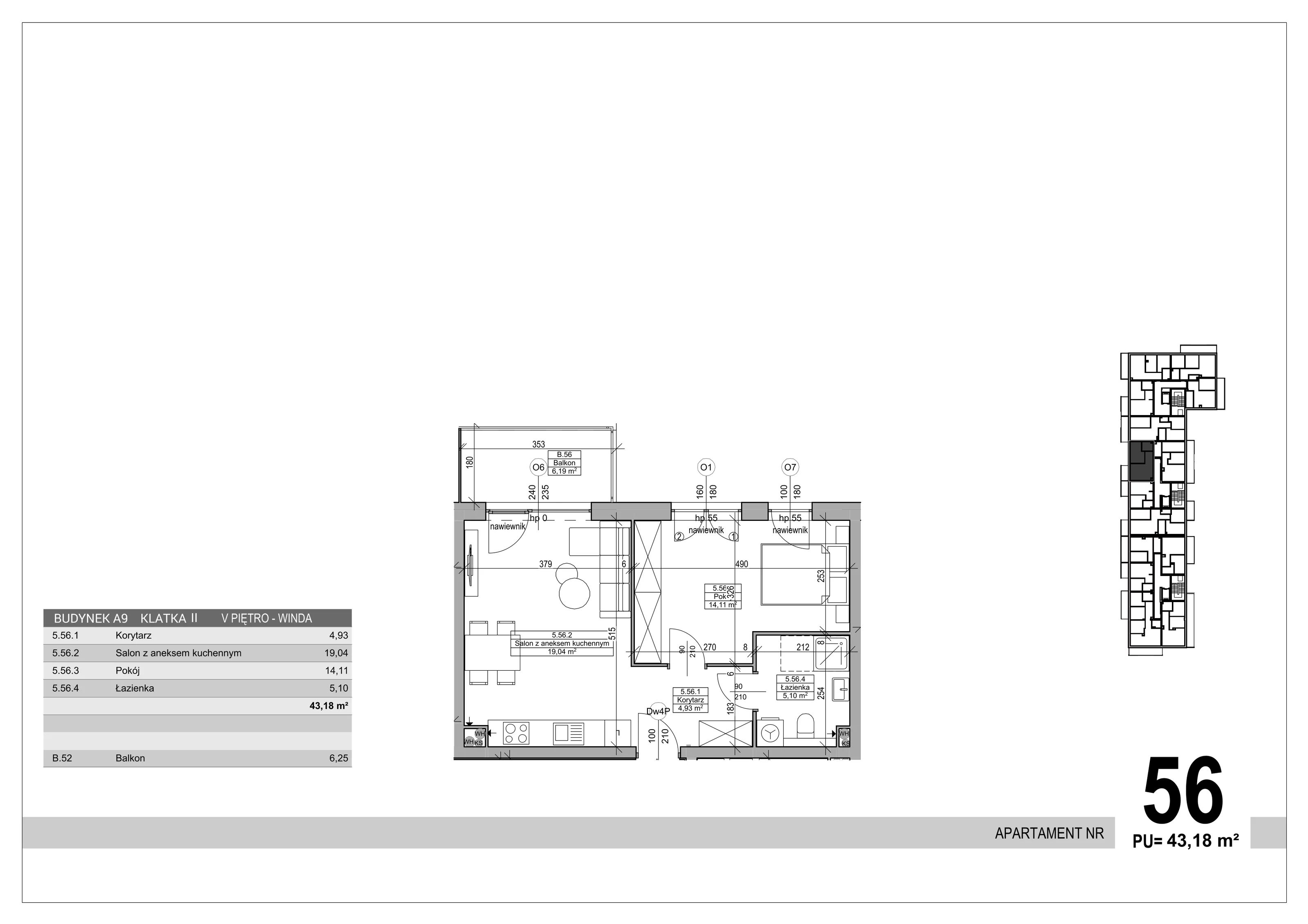 Apartament 43,18 m², piętro 5, oferta nr 56, Sobola Biel - Budynek A9, Suwałki, ul. Aleksandry Piłsudskiej