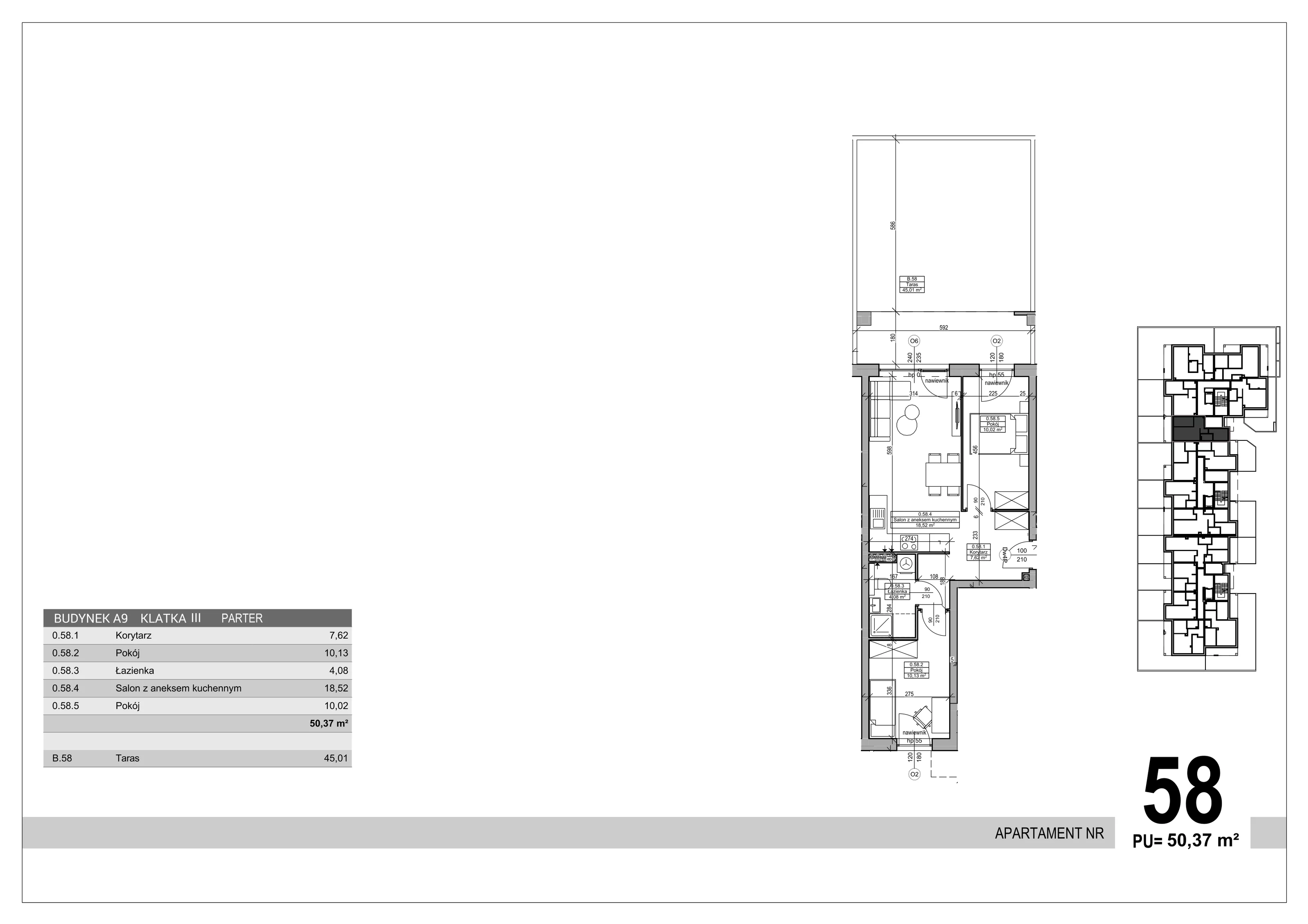 3 pokoje, apartament 50,37 m², parter, oferta nr 58, Sobola Biel - Budynek A9, Suwałki, ul. Aleksandry Piłsudskiej