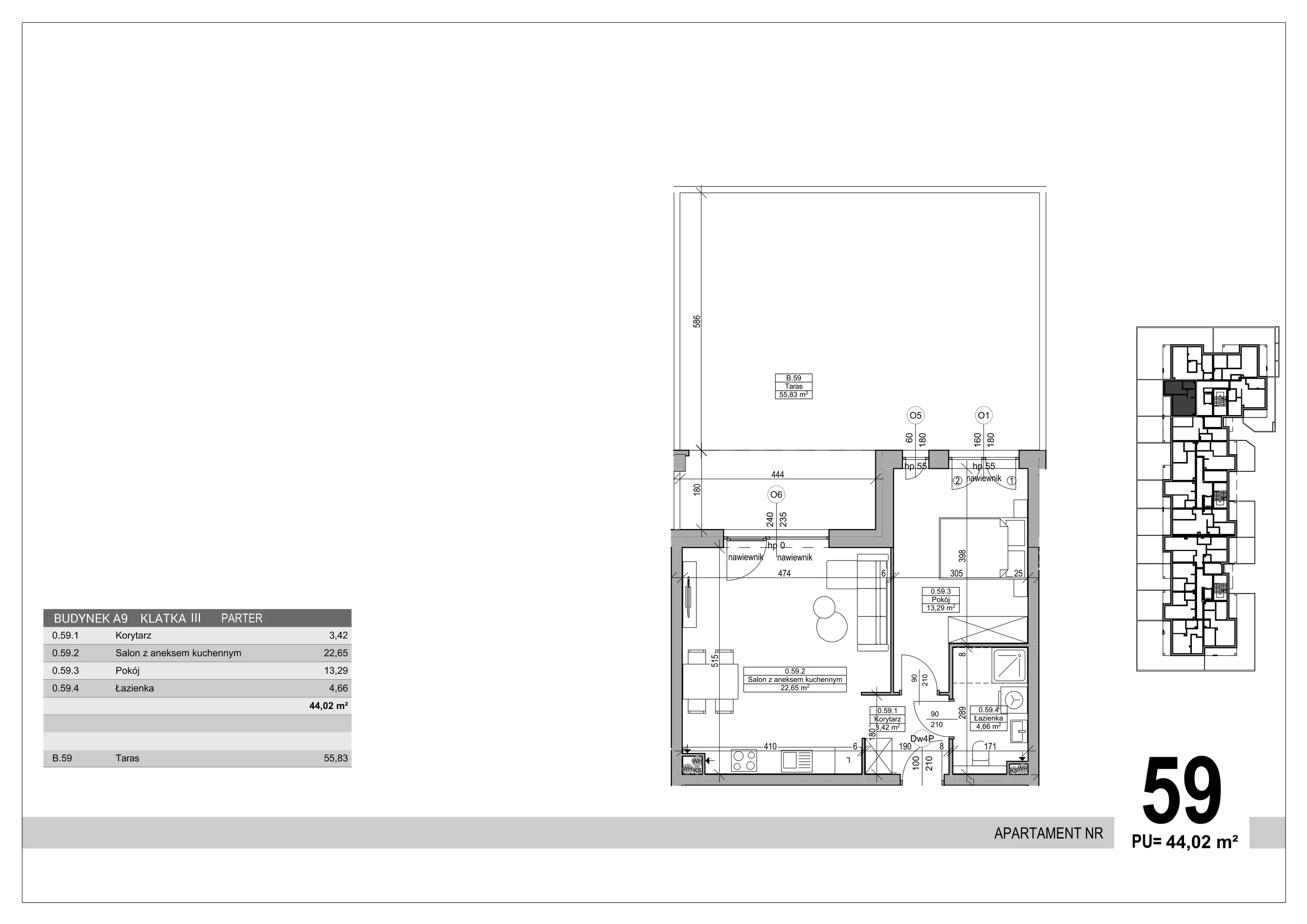 Apartament 44,02 m², parter, oferta nr 59, Sobola Biel - Budynek A9, Suwałki, ul. Aleksandry Piłsudskiej