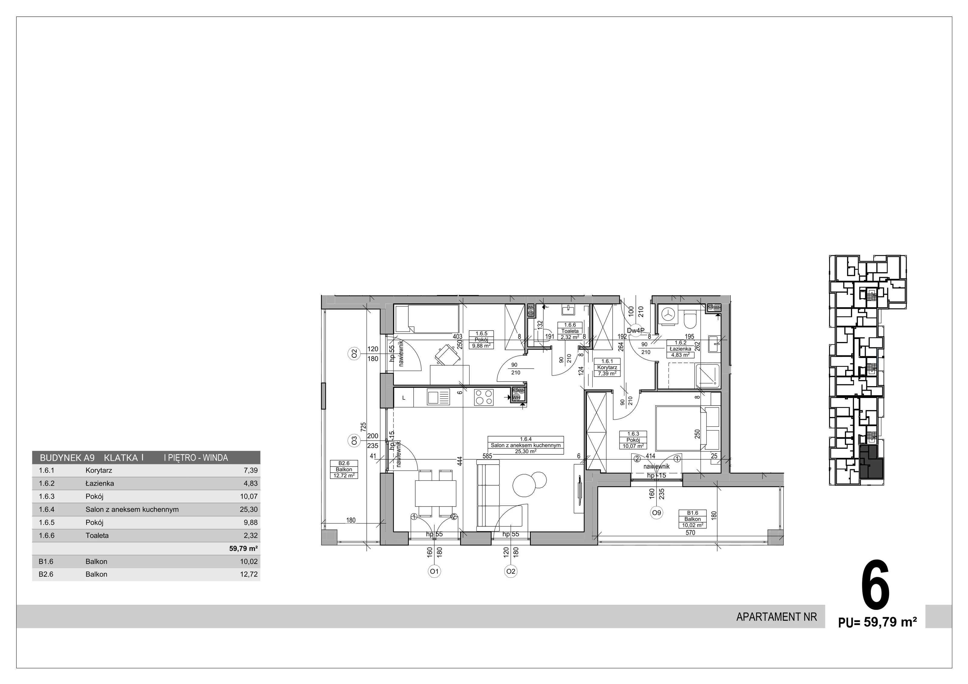 3 pokoje, apartament 59,79 m², piętro 1, oferta nr 6, Sobola Biel - Budynek A9, Suwałki, ul. Aleksandry Piłsudskiej