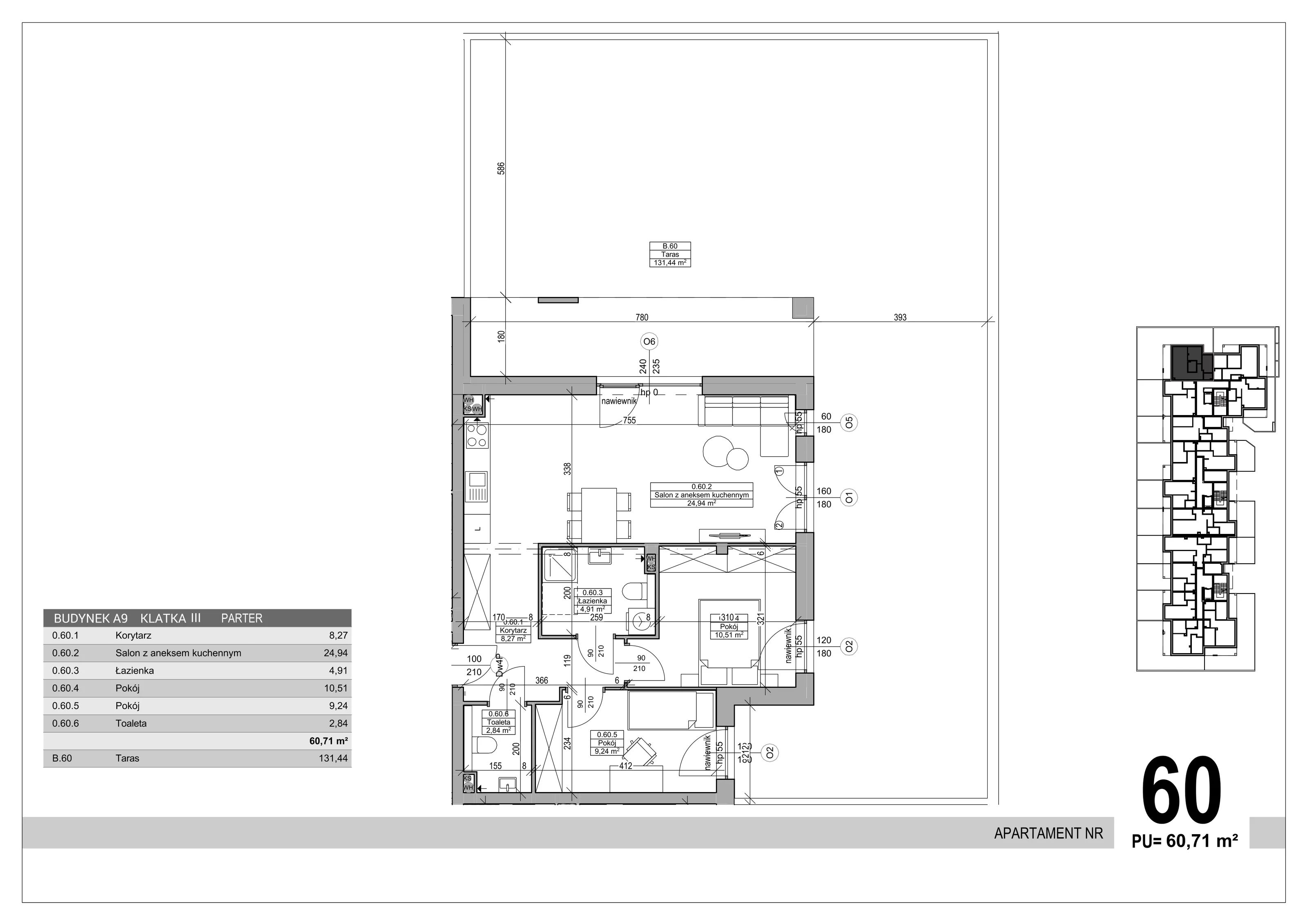 3 pokoje, apartament 60,71 m², parter, oferta nr 60, Sobola Biel - Budynek A9, Suwałki, ul. Aleksandry Piłsudskiej