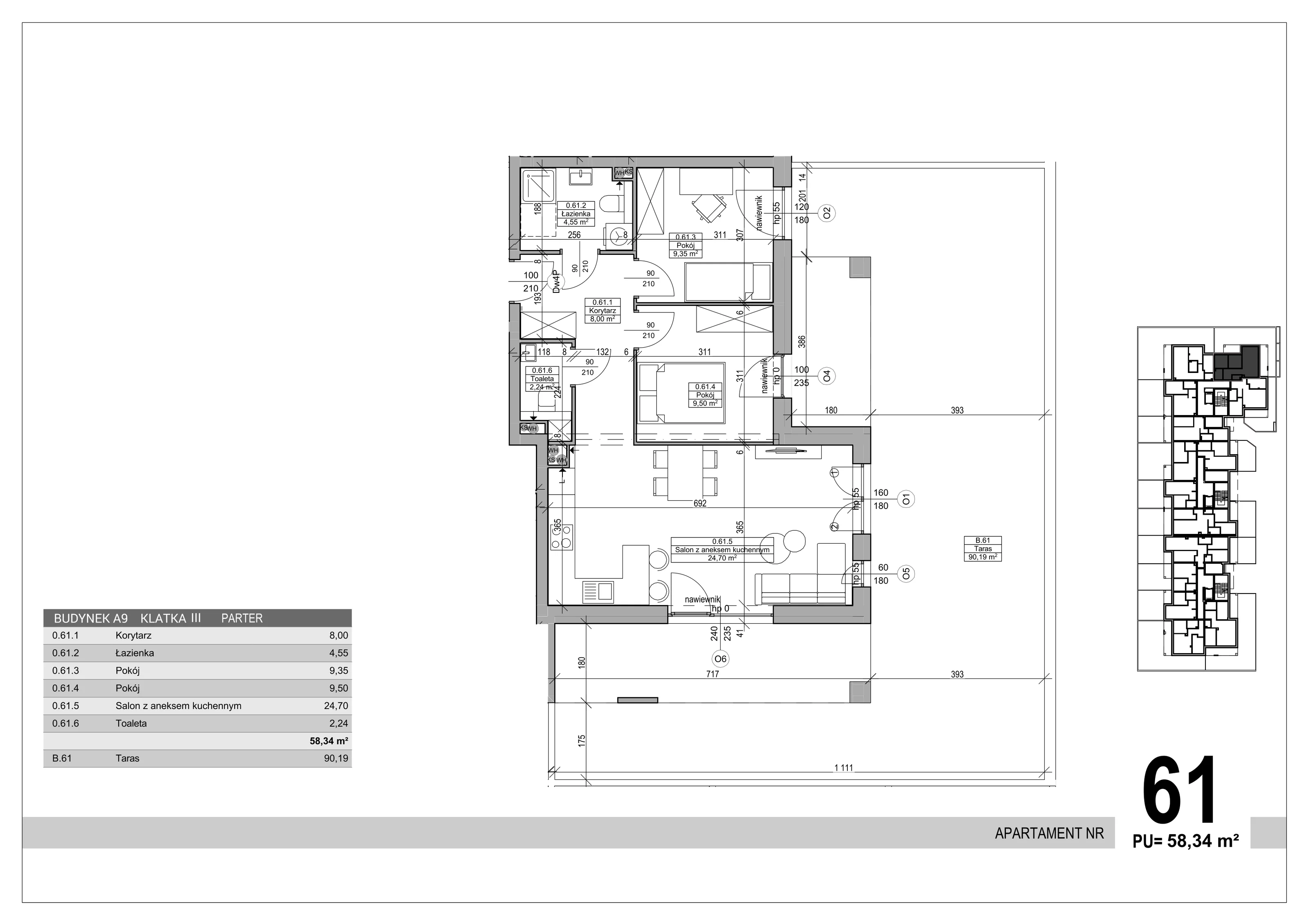 3 pokoje, apartament 58,34 m², parter, oferta nr 61, Sobola Biel - Budynek A9, Suwałki, ul. Aleksandry Piłsudskiej