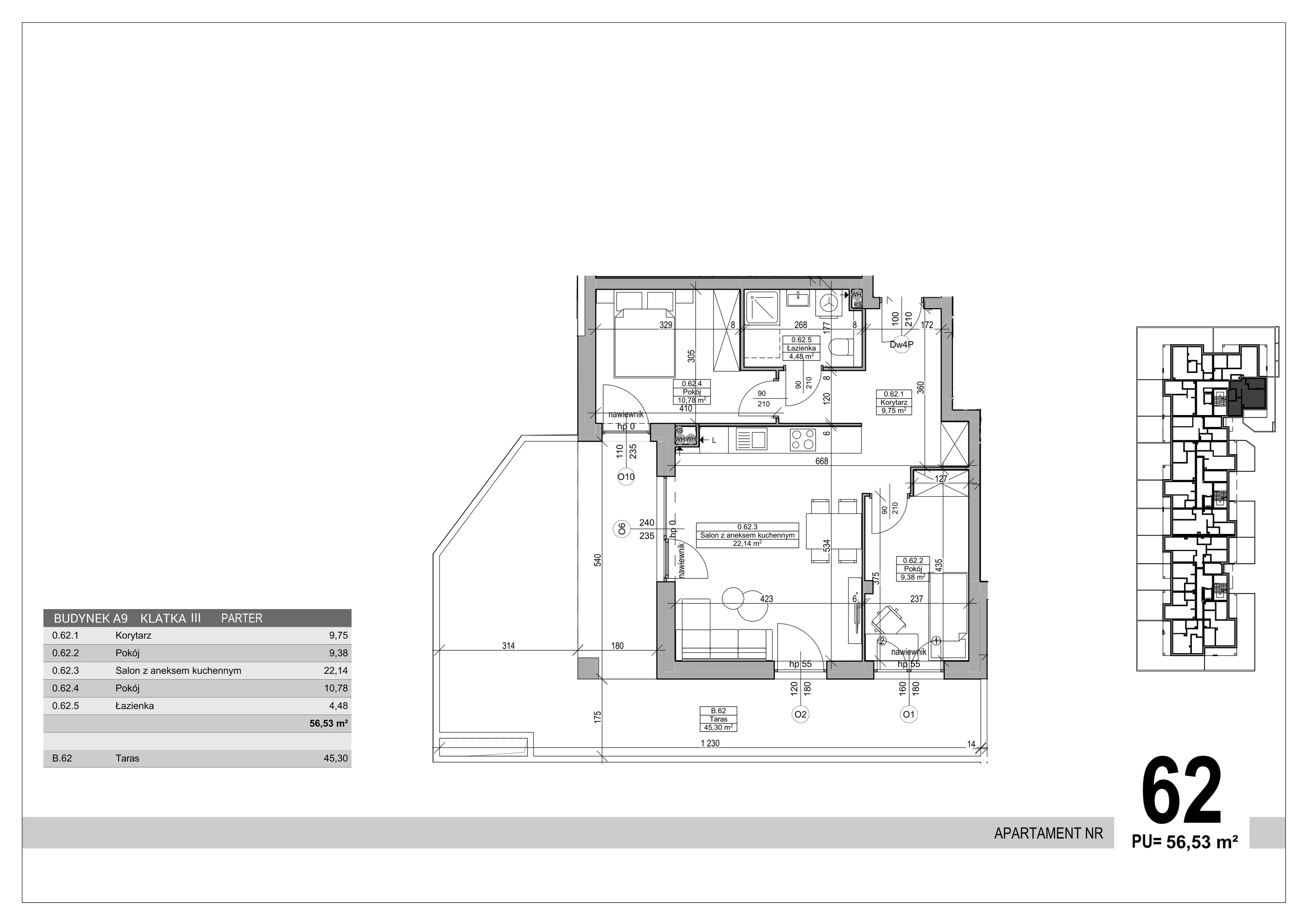 3 pokoje, apartament 56,53 m², parter, oferta nr 62, Sobola Biel - Budynek A9, Suwałki, ul. Aleksandry Piłsudskiej