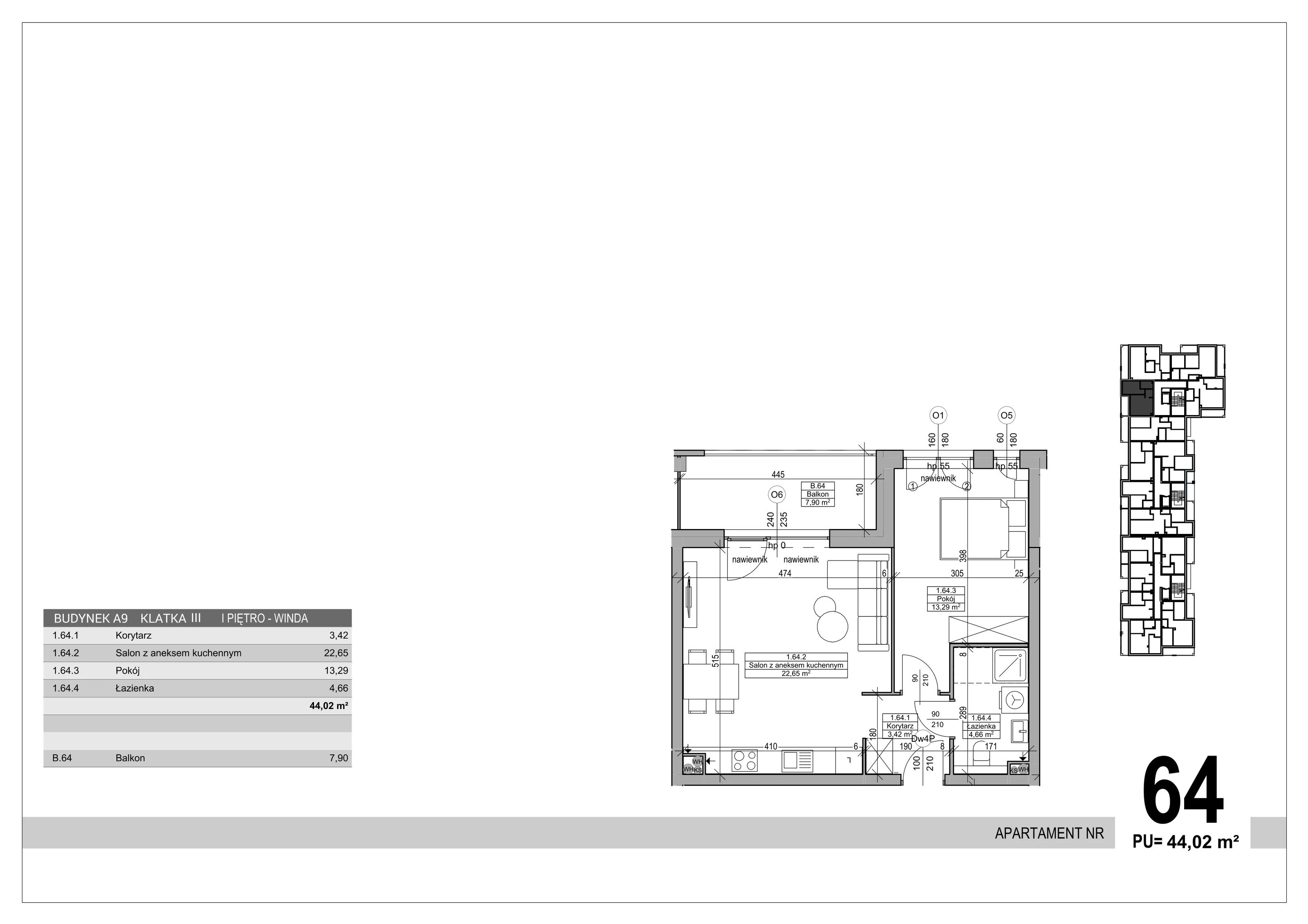 Apartament 44,02 m², piętro 1, oferta nr 64, Sobola Biel - Budynek A9, Suwałki, ul. Aleksandry Piłsudskiej