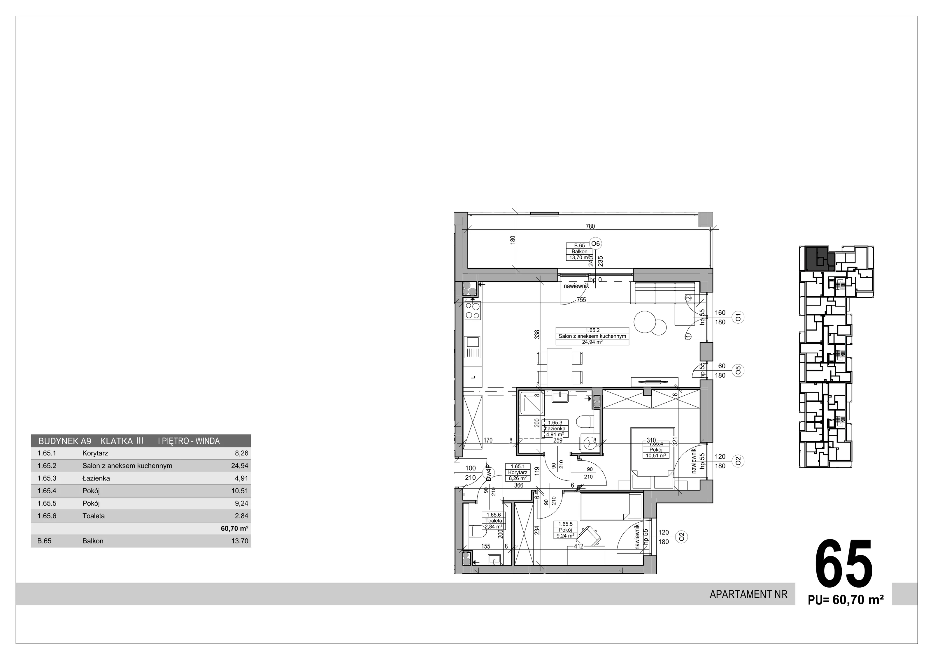 3 pokoje, apartament 60,70 m², piętro 1, oferta nr 65, Sobola Biel - Budynek A9, Suwałki, ul. Aleksandry Piłsudskiej