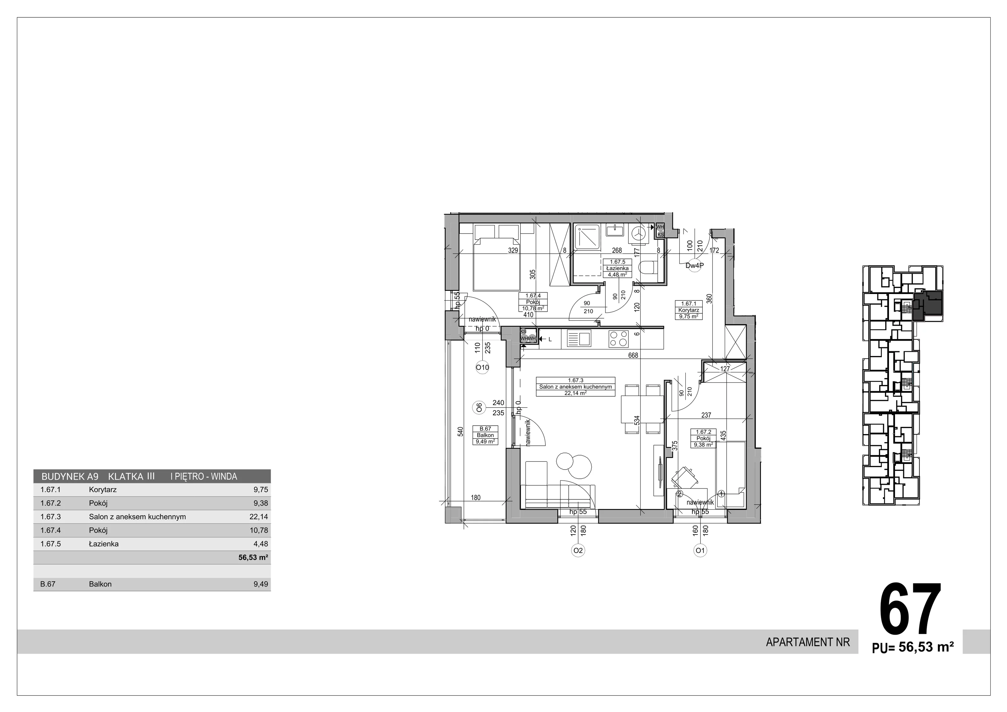 3 pokoje, apartament 56,53 m², piętro 1, oferta nr 67, Sobola Biel - Budynek A9, Suwałki, ul. Aleksandry Piłsudskiej