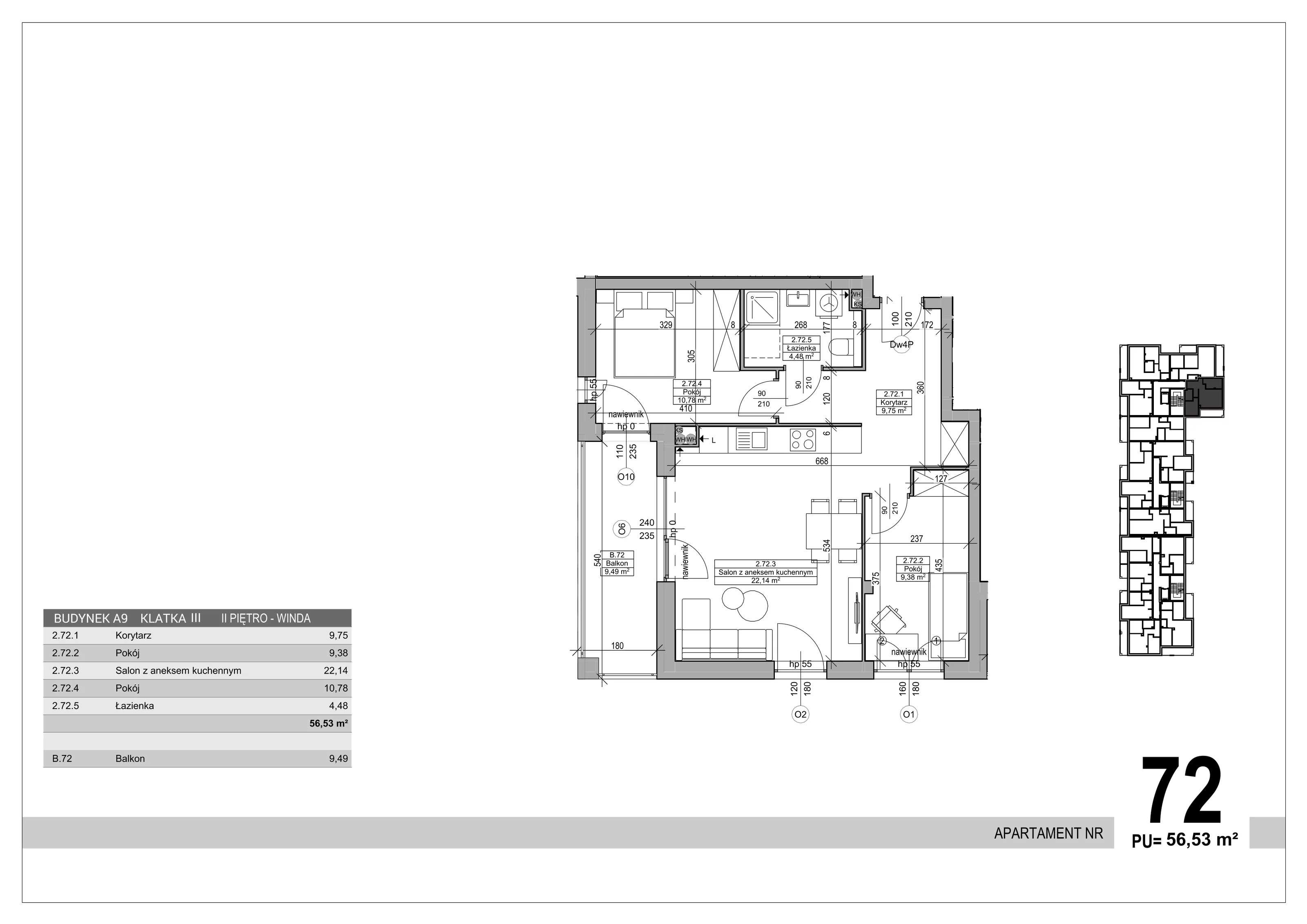 3 pokoje, apartament 56,53 m², piętro 2, oferta nr 72, Sobola Biel - Budynek A9, Suwałki, ul. Aleksandry Piłsudskiej